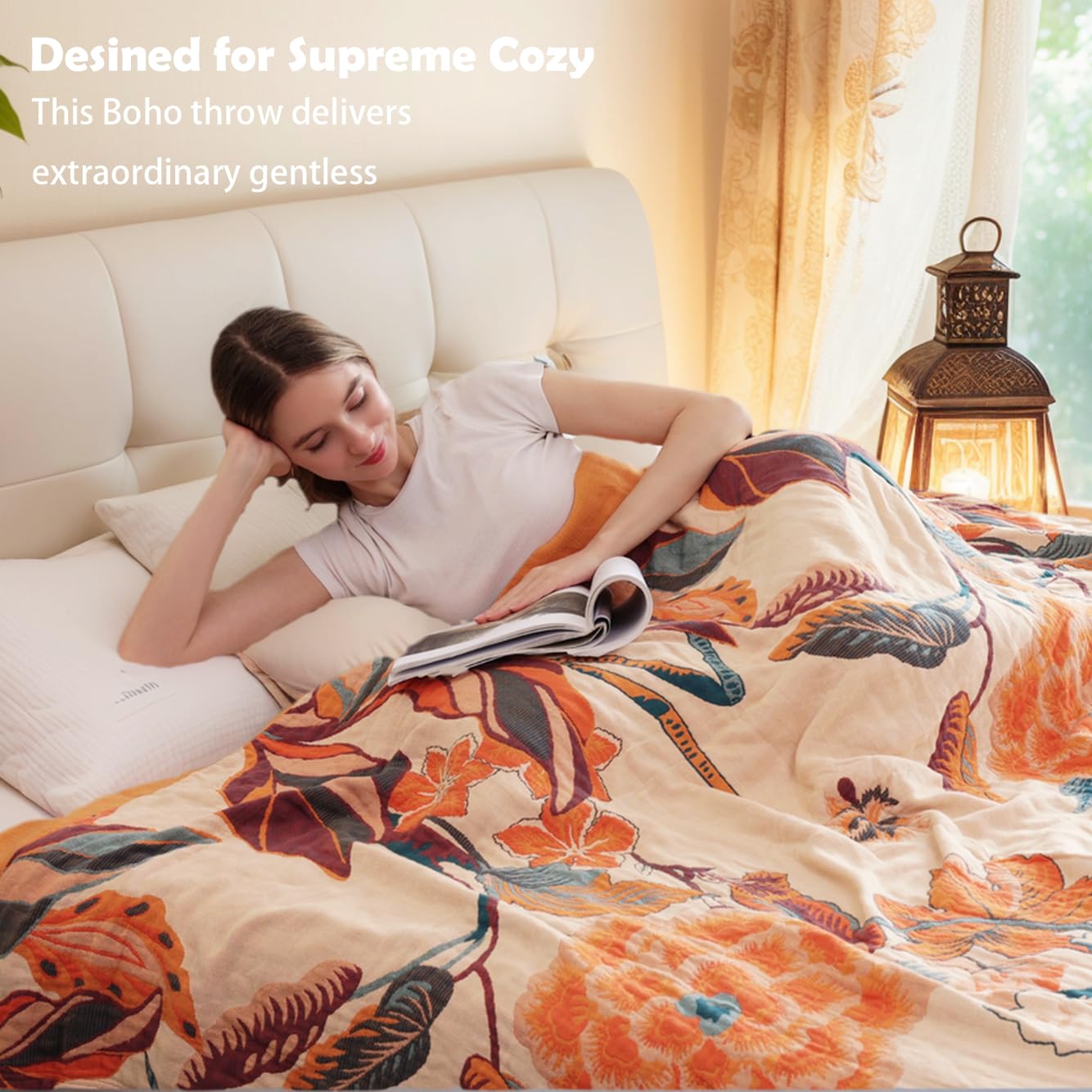 VANJOROY Sofá bohemio Colchón de cama grande, 100% algodón orgánico suave de doble cara Boho Plaid para sofás de 2 y 3 plazas, sillón, sofá y colcha. 150x200cm - Beige