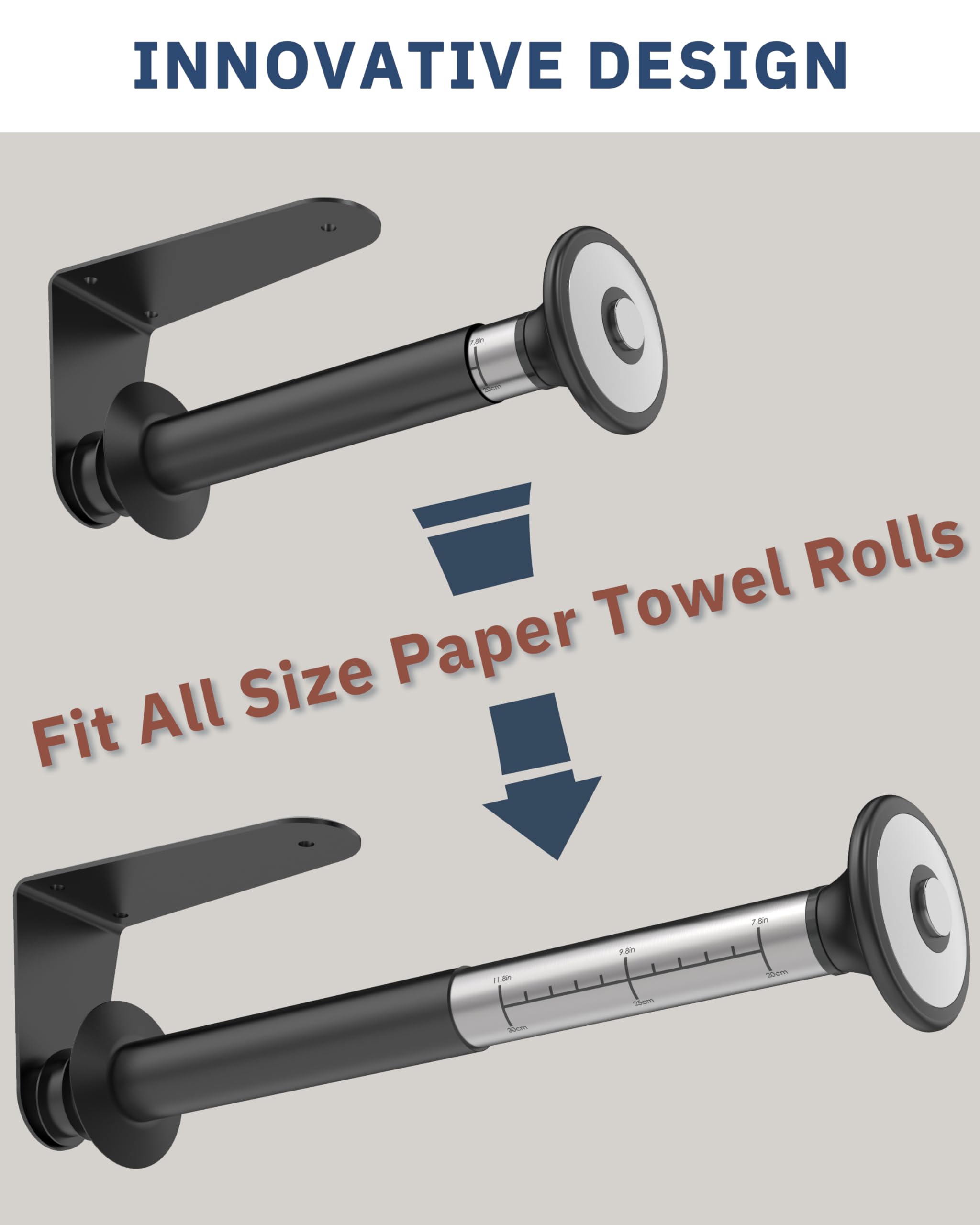 RARXTR Paper Towel Holder for Kitchen, Paper Towels Bulk- Self-Adhesive Under Cabinet?Self-Adhesive or Drilled Wall Mount,Stainless Steel, Single Hand Operable(Matte Black)