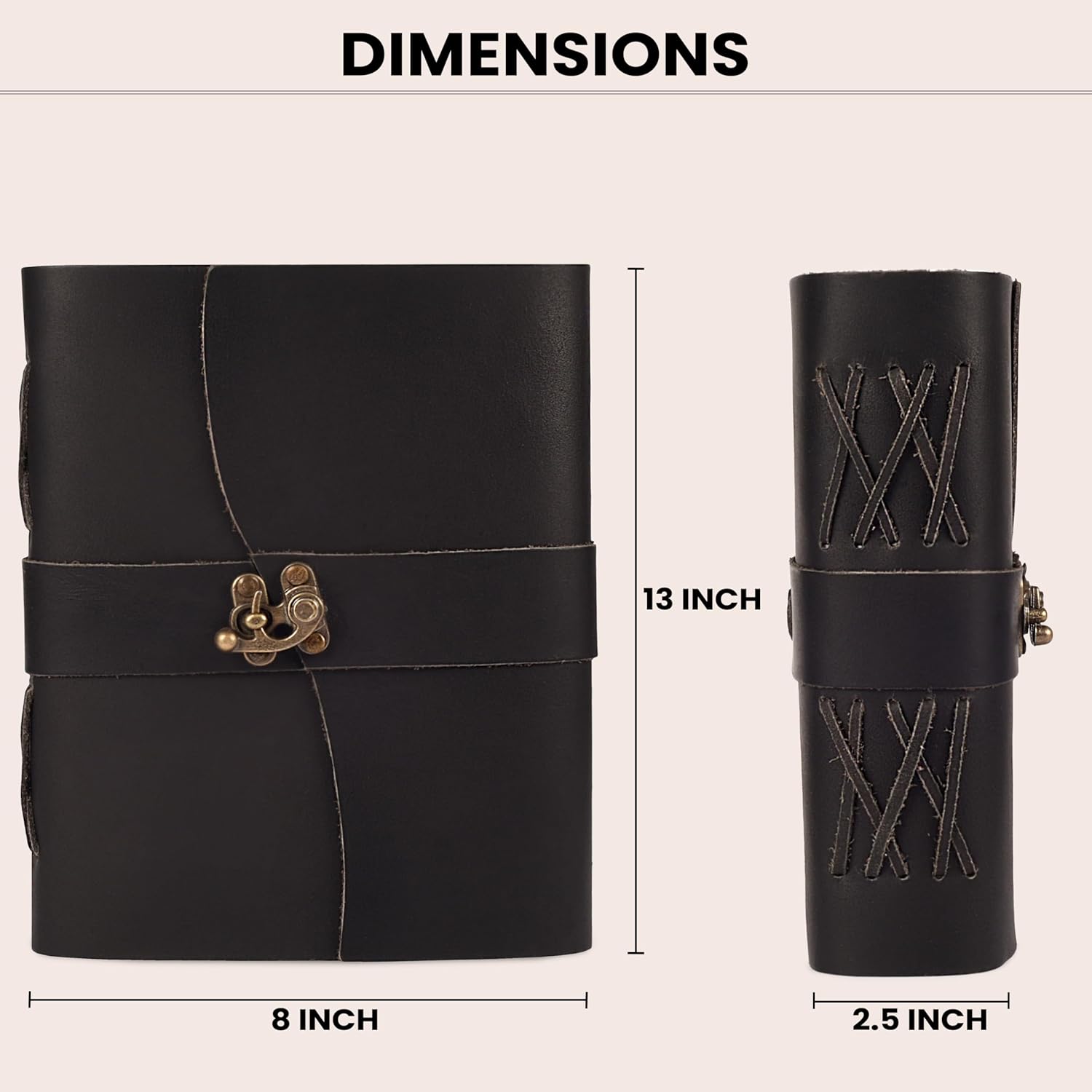 LEATHER VILLAGE Leather Journal for Women & Men – Vintage Leather Bound Journal with Lock – Book of Shadows, Writing & Travel Journal – 200 Pages Handmade Deckle Edge Watercolor Paper –13"x8''- Black