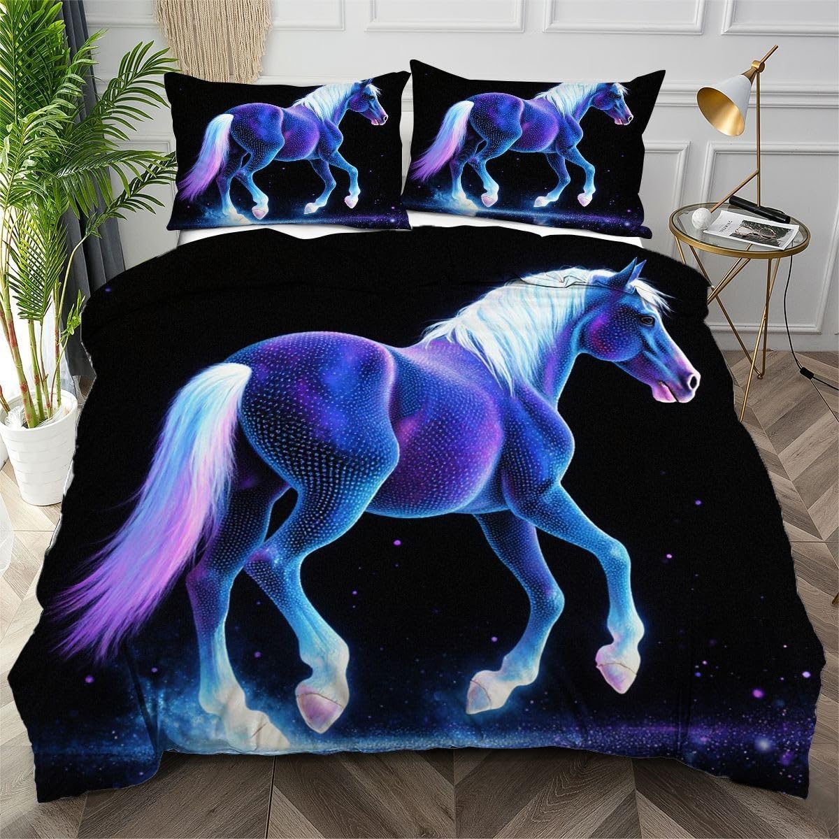 Housse de couette 200x200 cheval violet, parure de lit AW4102 durable