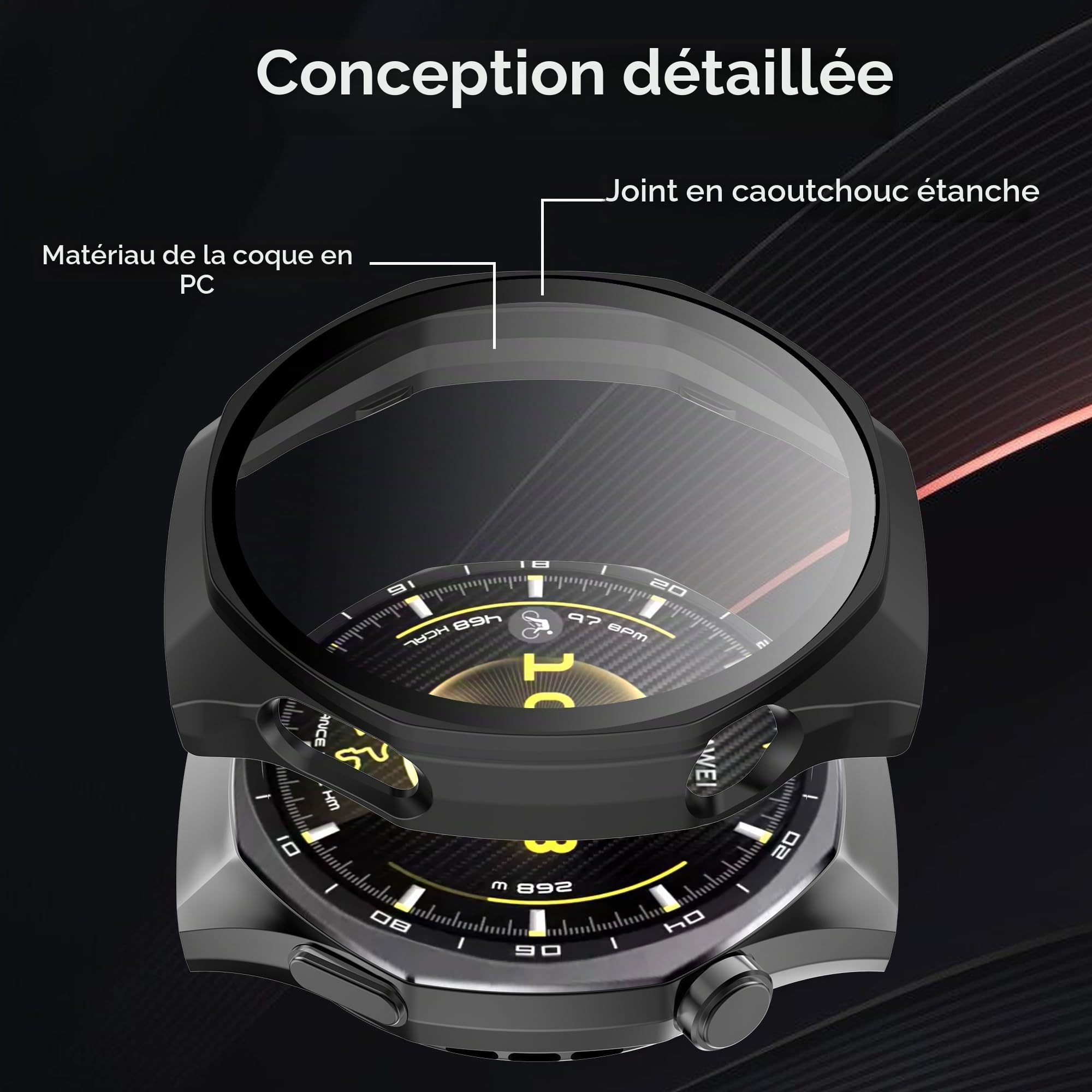 2 Pièces Coque pour Huawei Watch GT 6 Pro 46mm avec Film Protecteur d'écran, 360° Anti-Rayures et Anti-poussière, Coque Rigide Fine en PC -Noir+Transparent