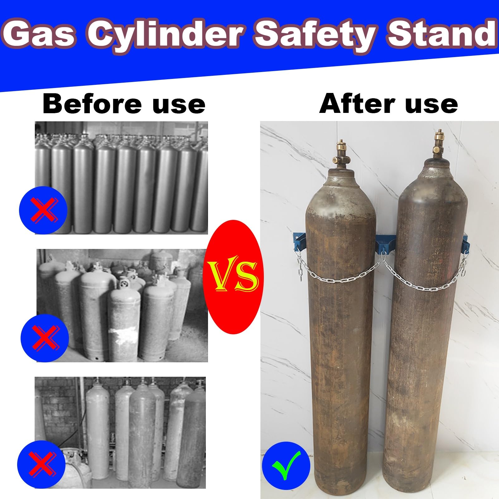 Genérico Juego de 3 Soportes de Pared de Alta Resistencia para bombonas de Gas: almacena de Forma Segura bombonas de propano, oxígeno, nitrógeno y argón. Capacidad para 2 bombonas de hasta 65 cm (25,