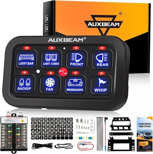 Auxbeam Panel de interruptor de 8 bandas BB80 Sistema de control de circuito universal Caja de relé de panel regulable automático, caja de