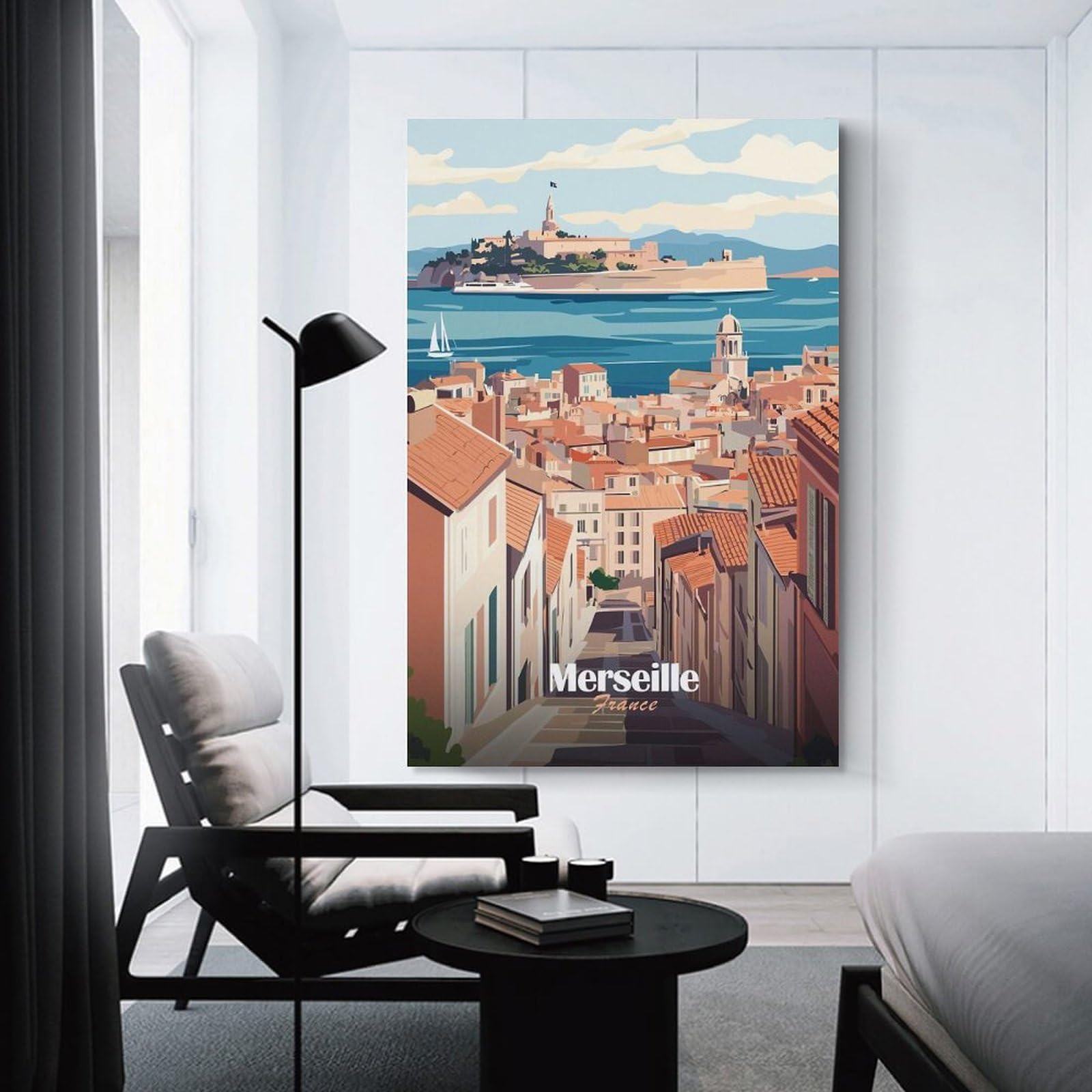 Junmoney Marseille Cityscape Wall Art Print, 12x18inch(30x45cm), for Office, Study Or Home Workspace, Decorative Artwork for Productive Spaces