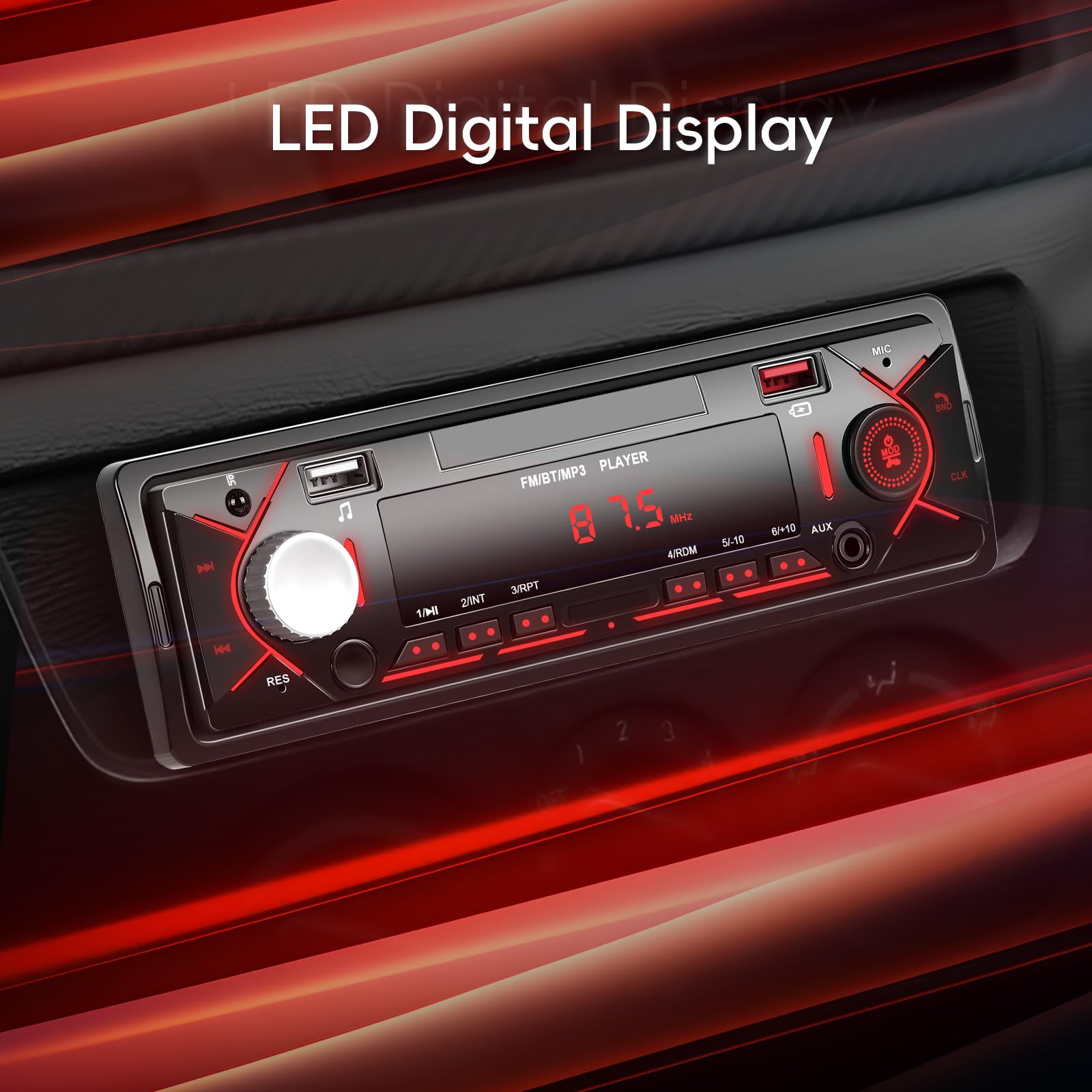 Autoradio 1 Din Bluetooth 5.0 Auto Radio mit Bluetooth Freisprecheinrichtung FM Radio/2 USB/TF/AUX IN RCA Autoradio 1 DIN MP3 Player Stereo-Receiver für Auto, Schnellladung