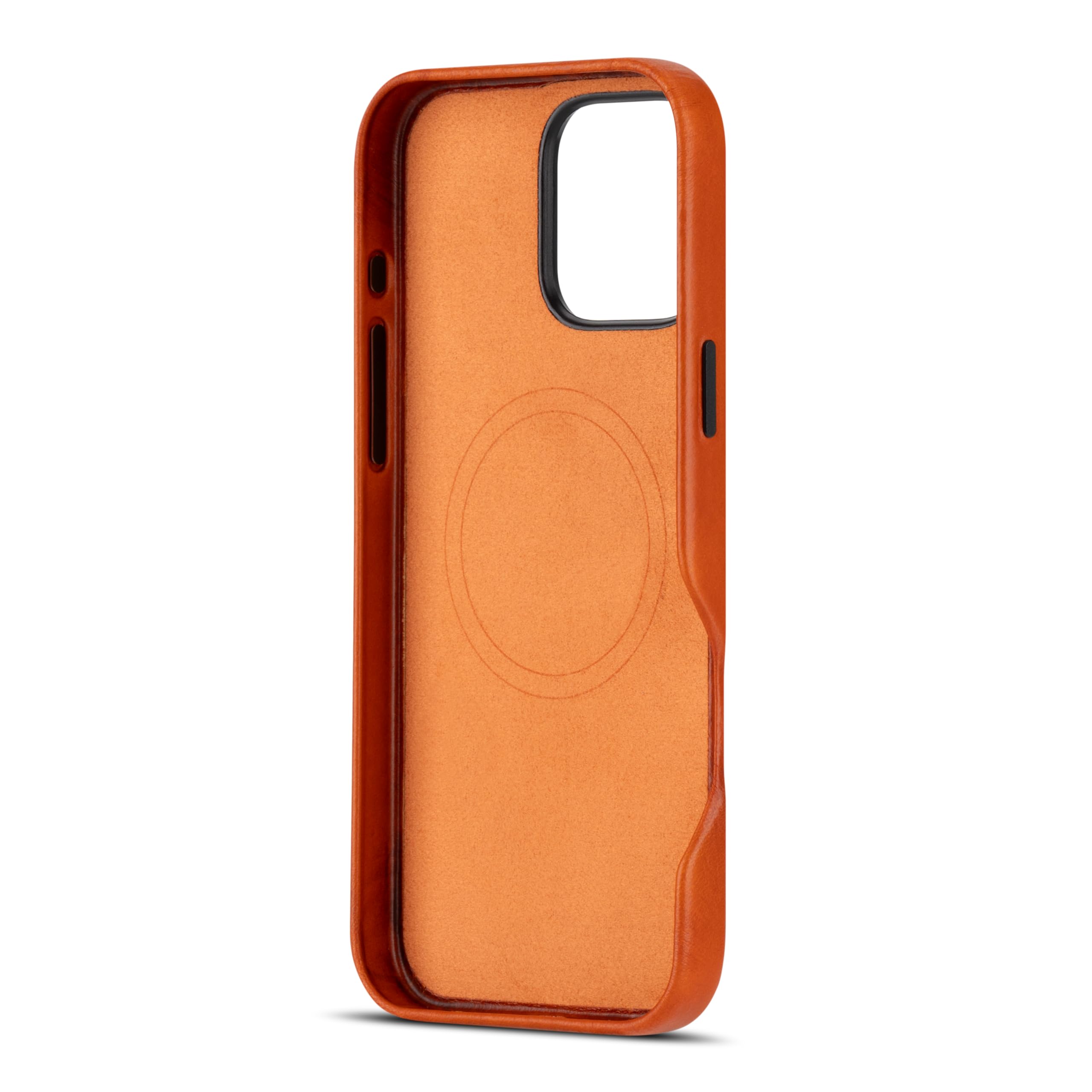 maogoam Funda de piel para iPhone 16 Plus de 6.7 pulgadas, compatible con MagSafe, cuero auténtico de grano superior curtido vegetal, botones de metal y marco de cámara, estilo elegante, naranja