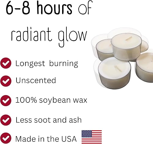 Miniatura 3 de Soy Tealight Candles - Velas sin aroma, color natural, con base transparente con 6 a 8 horas de encendido