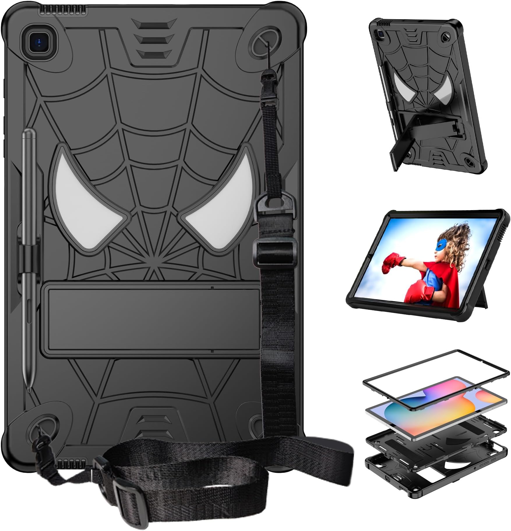 ChuWill Kids Case for Samsung Galaxy Tab S6 Lite 10.4" 2022/2020 (SM-P613/P619/P610/P615), Durable Shockproof Cover with Stand and Shoulder Strap (Black)
