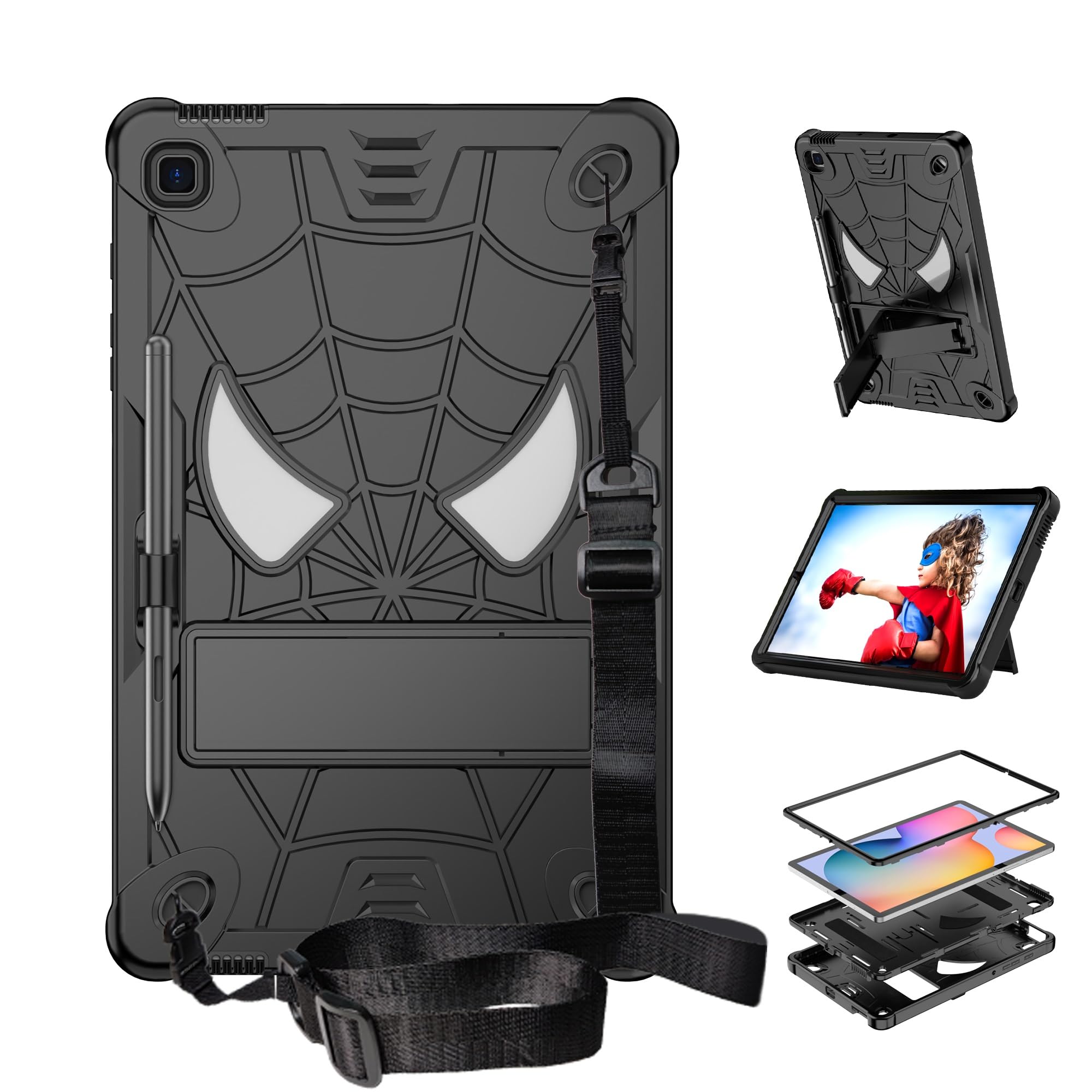 ChuWill Kids Case for Samsung Galaxy Tab S6 Lite 10.4" 2022/2020 (SM-P613/P619/P610/P615), Durable Shockproof Cover with Stand and Shoulder Strap (Black)