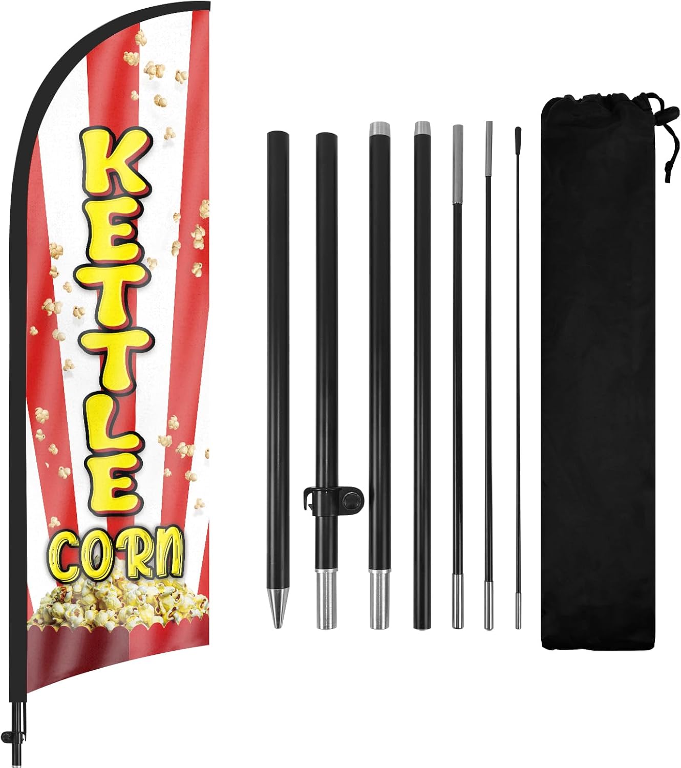 Kettle Corn Advertising Swooper Flag Banners, Kettle Corn Feather Flags with Pole and Ground Stake,8FT Advertising Feather Banners Sign for Kettle Corn Business