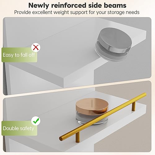 Miniatura 7 de REIBII Estantería de pared de 8 niveles, estante de falta blanco, estantes flotantes de tocador con luz LED, estantes flotantes versátiles