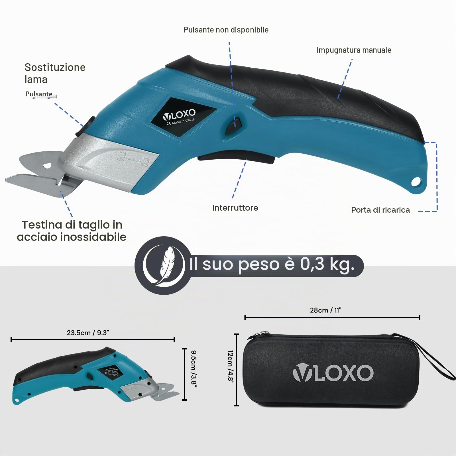VLOXO Forbici Elettriche Cutter per Tessuti Cesoie Elettriche Senza Fili Taglierina Elettrico con 2 Testina di Taglio Multi-Cutter Ricaricabile per Cartone Pelle Tappeto Piante Plastica (Arancione)