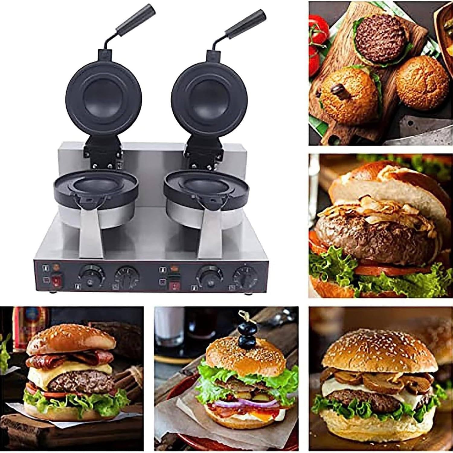 Elektryczna gofrownica, prasa Panini Opiekacz do kanapek Lody Brioche Maszyna do robienia hamburgerów Panini Prasa Płyty nieprzywierające Niezależna kontrola temperatury,B
