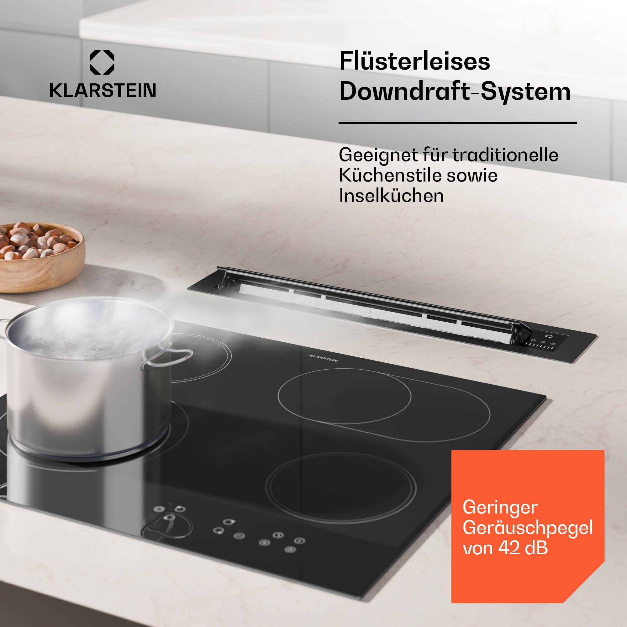 Klarstein Brisa Dunstabzugshaube 60 cm - A+ Energieeffizienz, 710 M³/H Luftstrom, Leise 42-66 dB, Touch-Steuerung, Flip-Open Technik, Led-Beleuchtung, Edelstahl, Umluftbetrieb Möglich