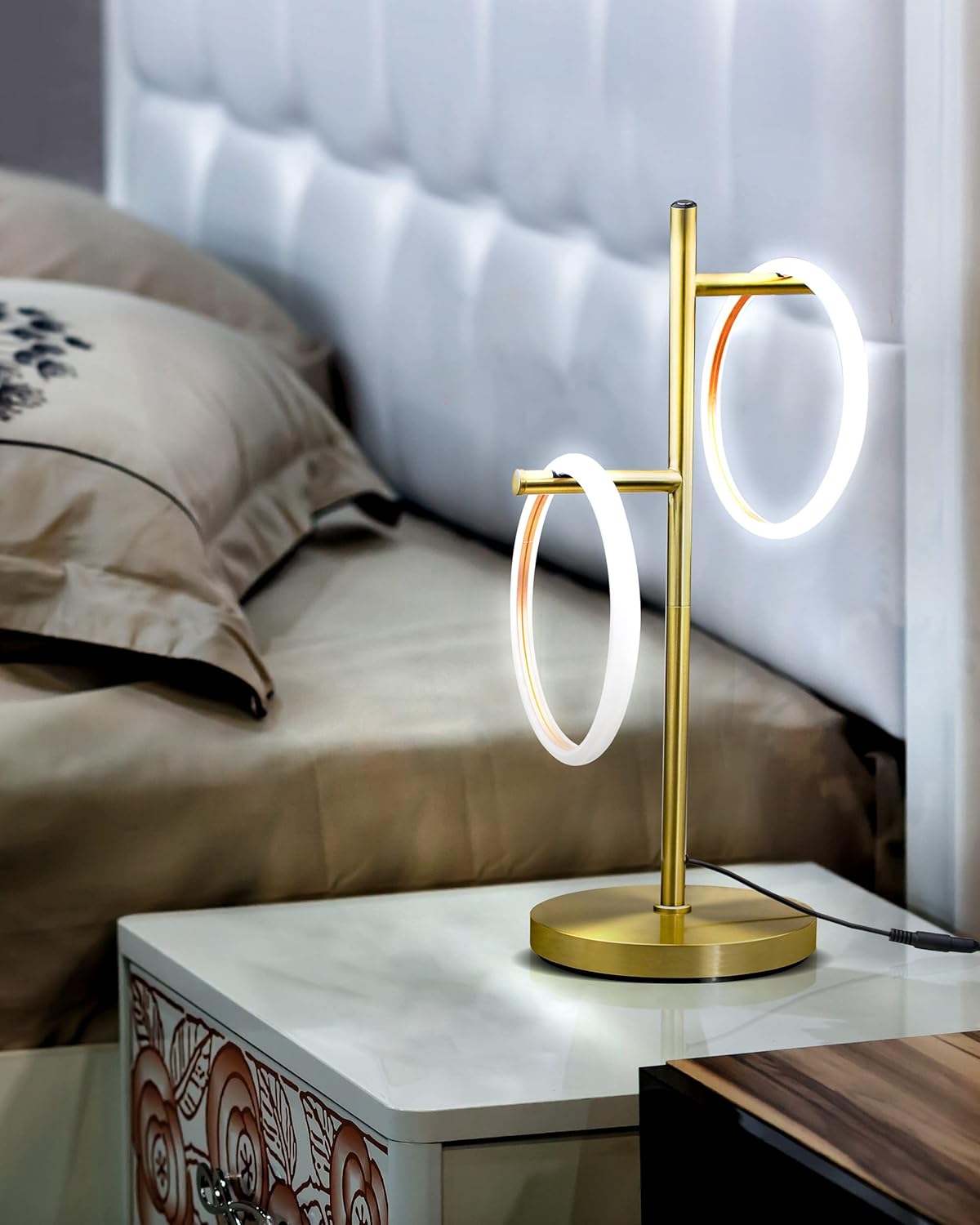 Brightech Set Saturn Floor Lamp and Table Lamp, Great Living Room Decor, Tall Tree Lamp for Offices, Contemporary Lamp for Living Rooms, Standing Lamp with 3 LED Lights for Bedroom Reading - Gold/Bras