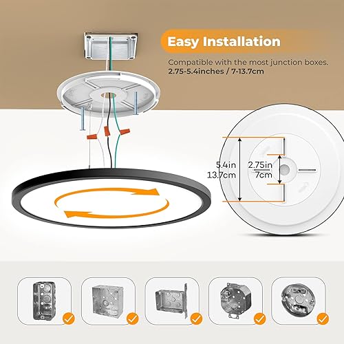 Miniatura 6 de BLNAN Lámpara LED de techo empotrada con control remoto, 15.4 pulgadas, 36 W, 3000 K-6500 K, regulable, redonda, de perfil bajo, lámpara de techo