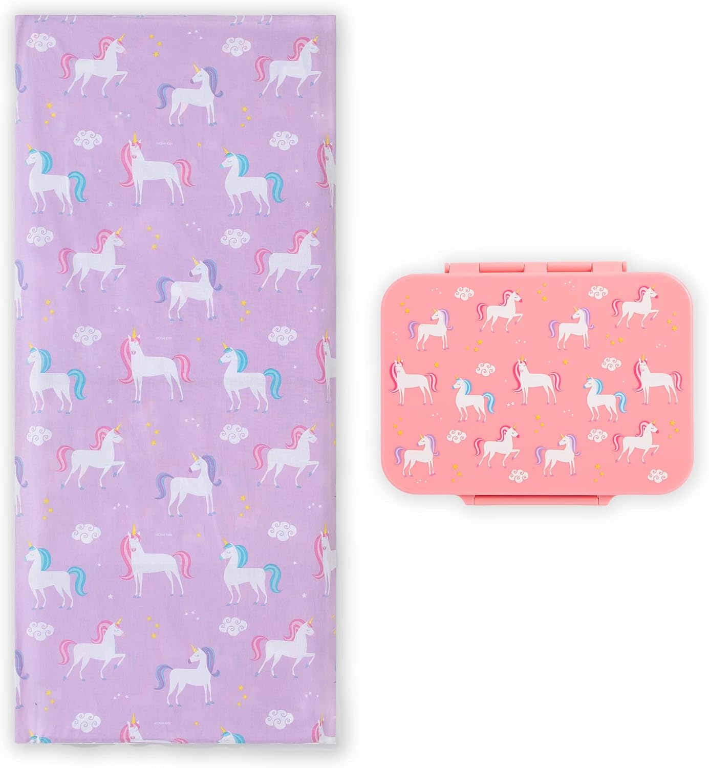 Wildkin Kids Rest Mat Cover Bundle with Bento Box, Reusable Mat Cover & Lunch Set for School and Travel - Unicorn