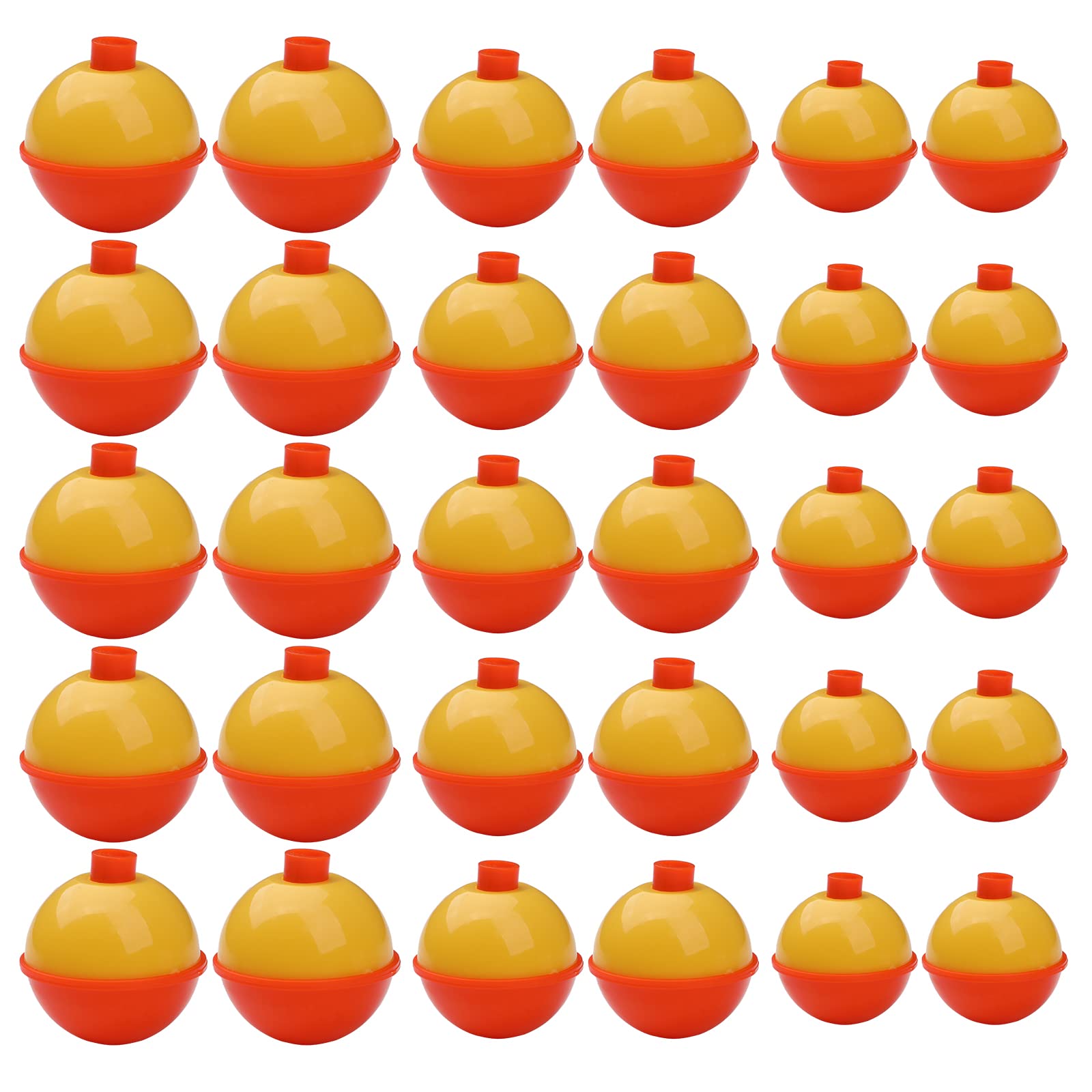 BUBBLE FISHING Bobbers Set Snap Hard ABS on Orange-Yellow Fishing Floats 30Set(1inch/1.25inch/1.5inch) Push Button Round Float Hard ABS Snap-on Floats Fishing Tackle Accessories Kit
