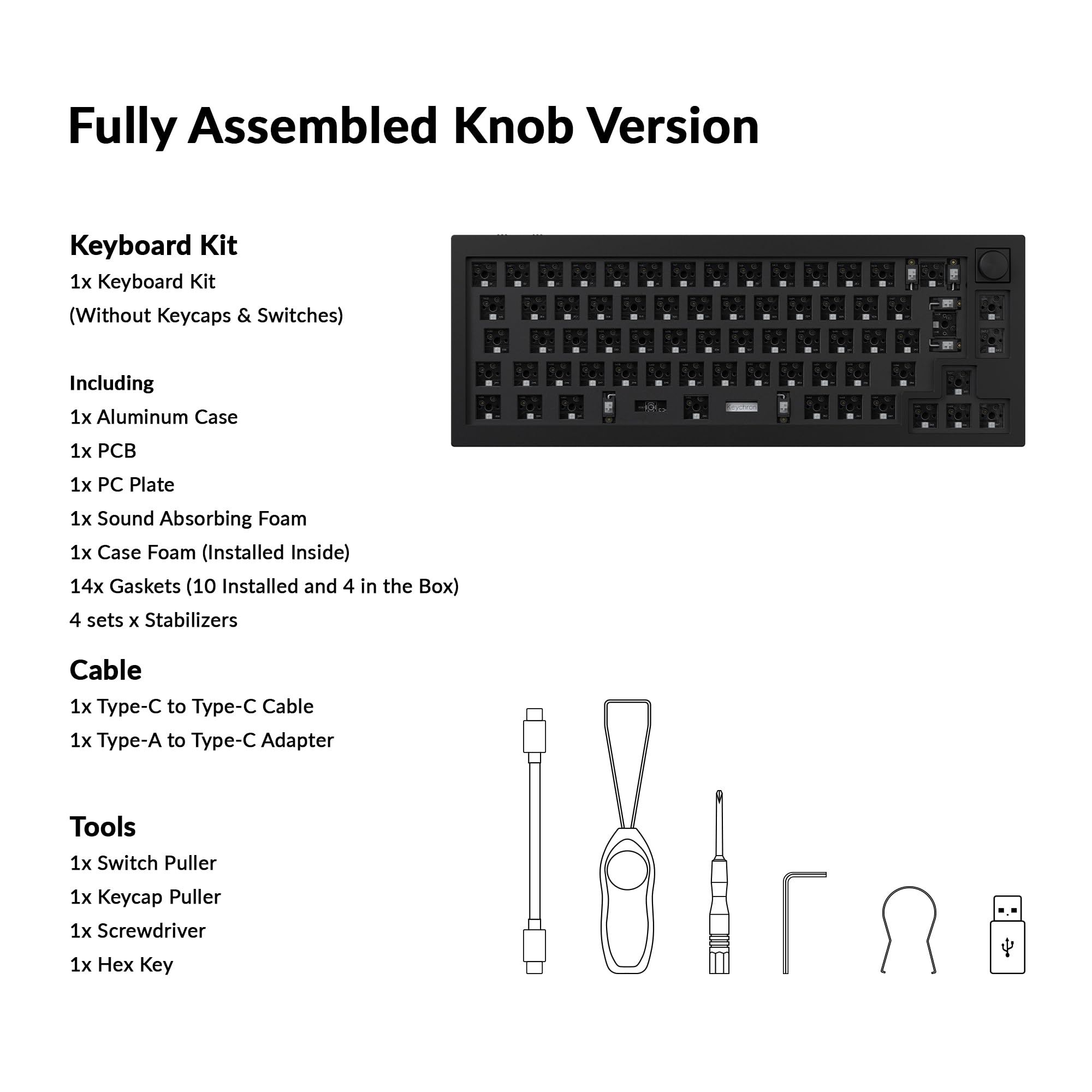 Keychron Q2 Pro - Kit tastiera meccanica 65% ISO Layout, USB-C/Bluetooth, programmabile QMK/Via, corpo in alluminio, kit barebone gioco da montare per switch 3/5 pin, Win/Mac-Nero
