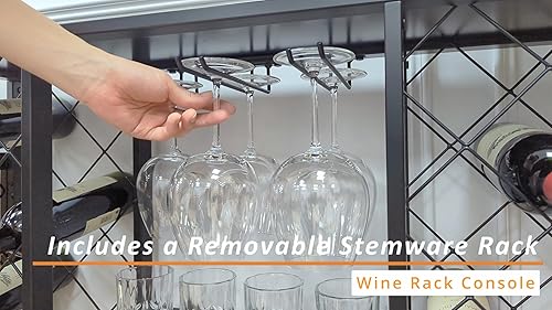 Miniatura 7 de Mango Steam Consola de estante de vino con mesa de cristal (34 botellas, negro)