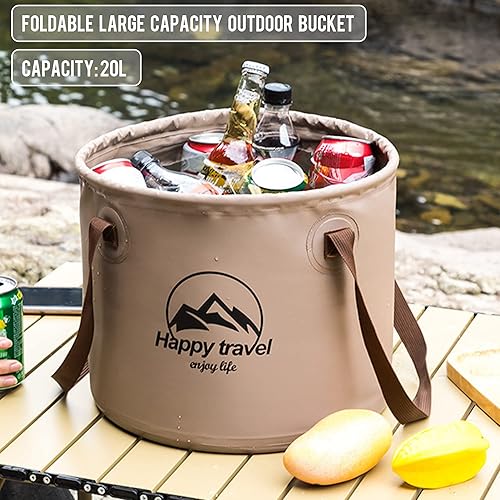 Miniatura 4 de aiGear Cubo plegable de 5.3 galones portátil para acampar al aire libre, contenedor de agua, cuenca plegable para acampar, senderismo, viajes,