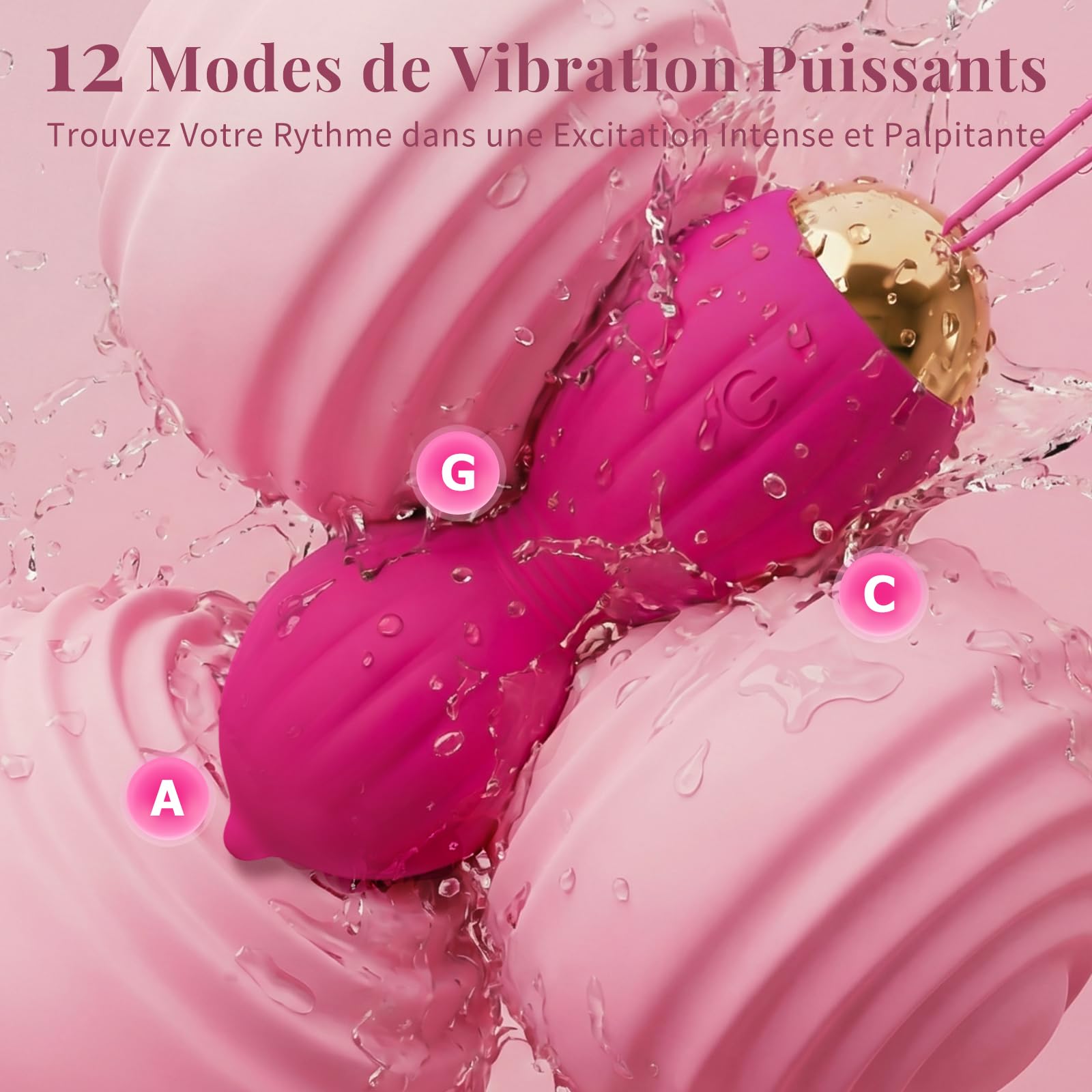 FIDECH Love Balls Entraîneur du Plancher Pelvien pour Femme, Boules Kegel en Silicone avec Télécommande, Entraîneur du Plancher Pelvien pour Femme avec 12 Modes de Vibration, Oeuf Vibrant, Rouge