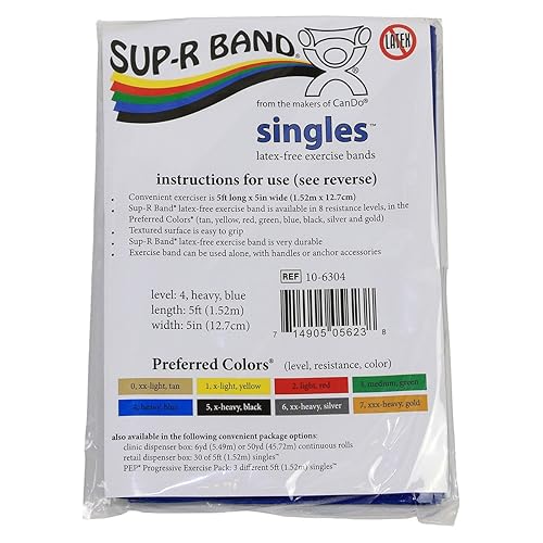 Miniatura 3 de CanDo 10-6304 Sup-R Banda de ejercicio libre de látex, individuales de 5 pies, pesada, azul