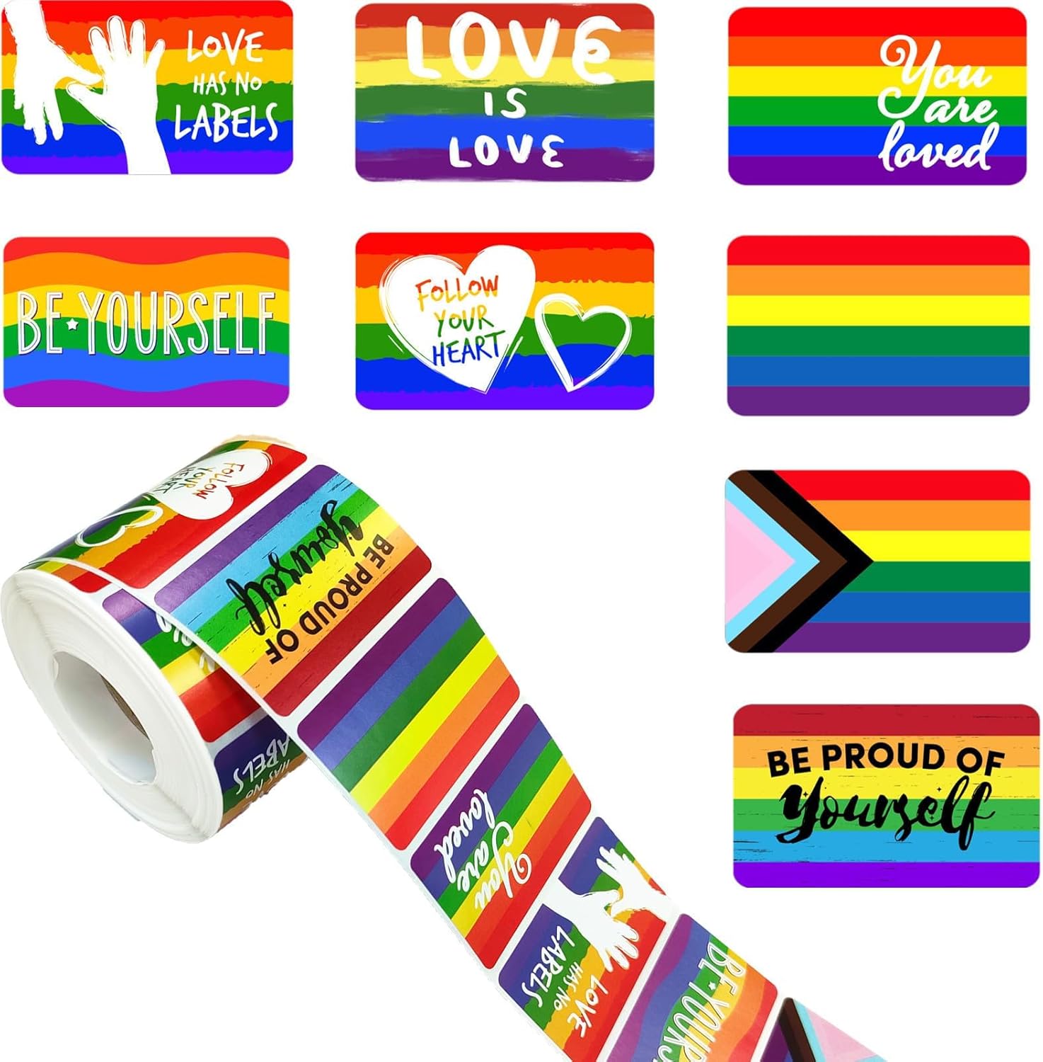 1000PCS Pride Support Stickers Roll for LGBTQ, Rainbow Rectangle Pride Stickers, LGBT Pride Accessories, Support LGBTQ Causes Stickers for Pride Month Decorations