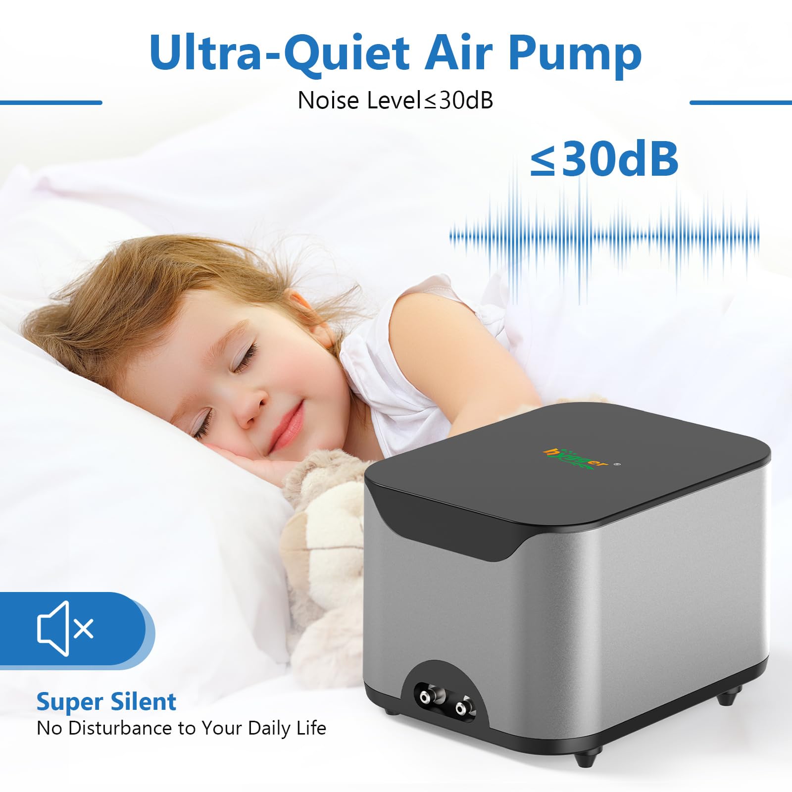 hygger Luftpumpe Aquarium Sauerstoffpumpe Aquarium Leise, ≤30db Ultra-Leise, 2 Luftauslässen, 6W 12L/Min, 10W 18L/Min, Regelbare Sauerstoffpumpe für Aquarien mit Allem Zubehör