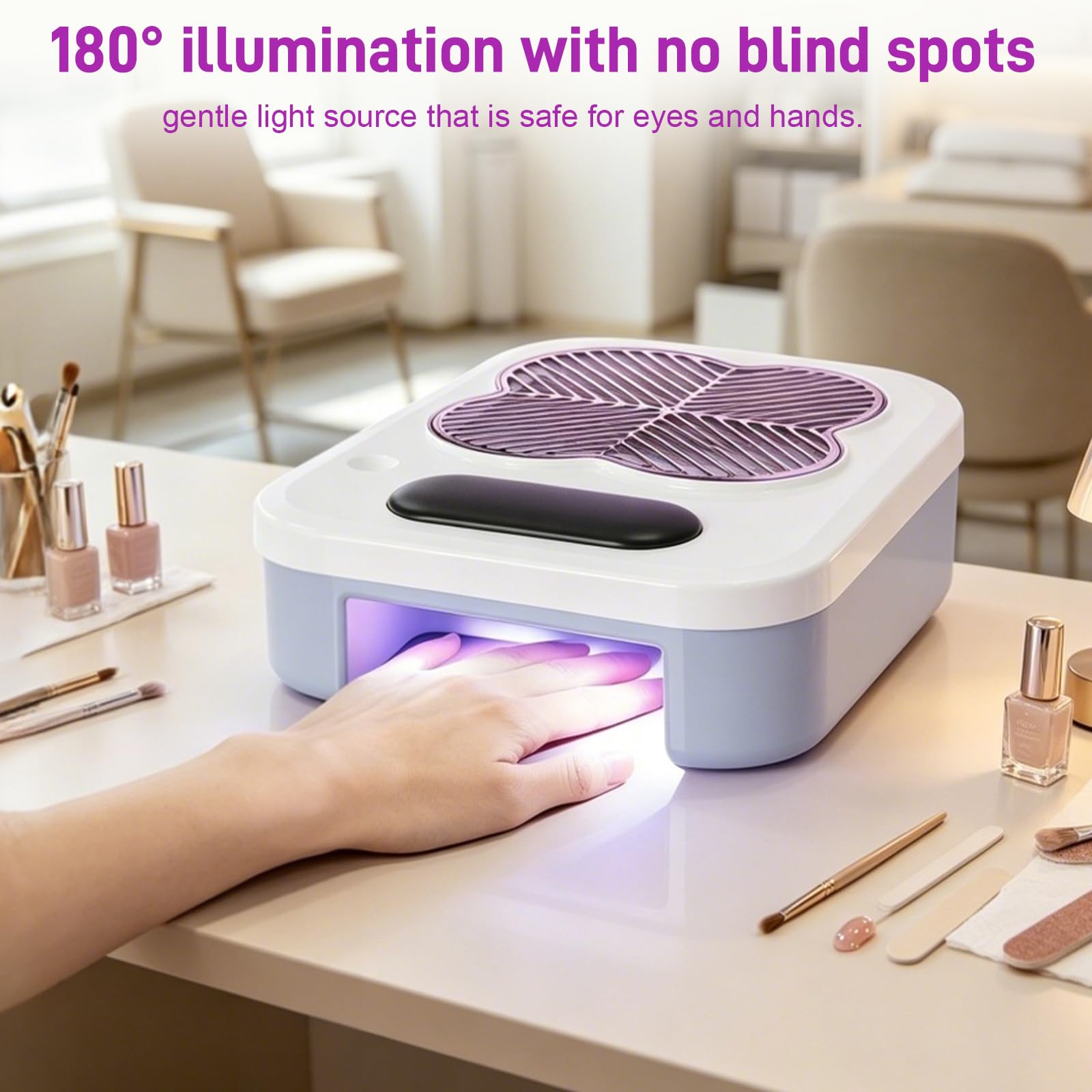 Dispositivo de uñas 4 en 1, con torno profesional (18.000 rpm), 6 cabezales de lijado y cabezal removedor, lámpara UV/LED potente, aspirador integrado (3.400 rpm), ideal para uso en salón y en casa