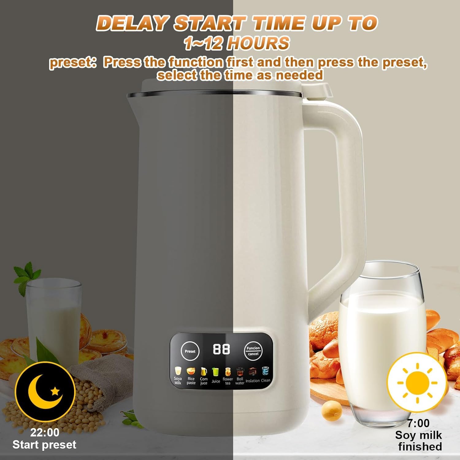 Blender Chauffant Électrique Machine à Soupe Automatique avec 10 Lames, Machine à Lait Végétaux pour Soupe, Lait d'amande, Lait d'soja, Tofu Maison, Smoothie, Confiture