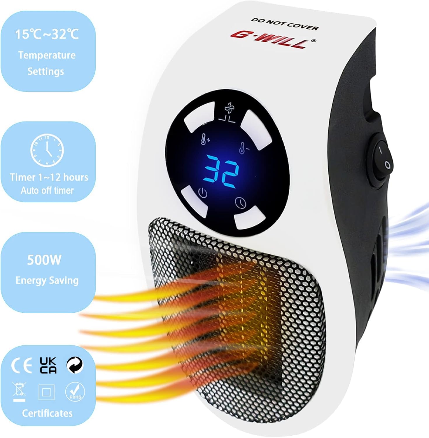 White toyuugo Portable Fan Heater Personal Space Heater 500W Electric