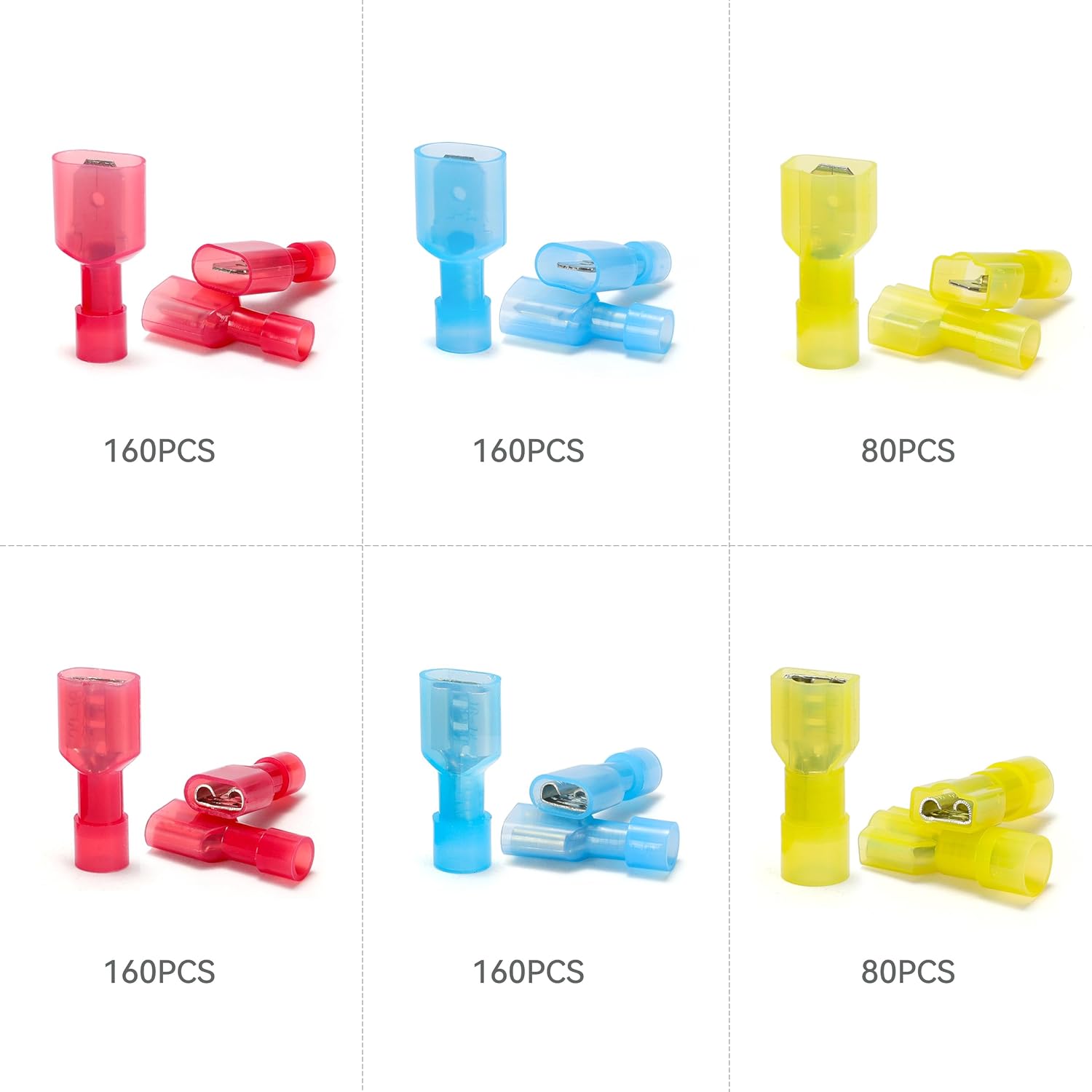HKS 800PCS (400 Pairs) 22-10 AWG Insulated Male & Female Nylon Spade Connectors – Quick Disconnect Wire Terminals, Tin-Plated Crimp Kit for Automotive, Marine, Electrical Wiring