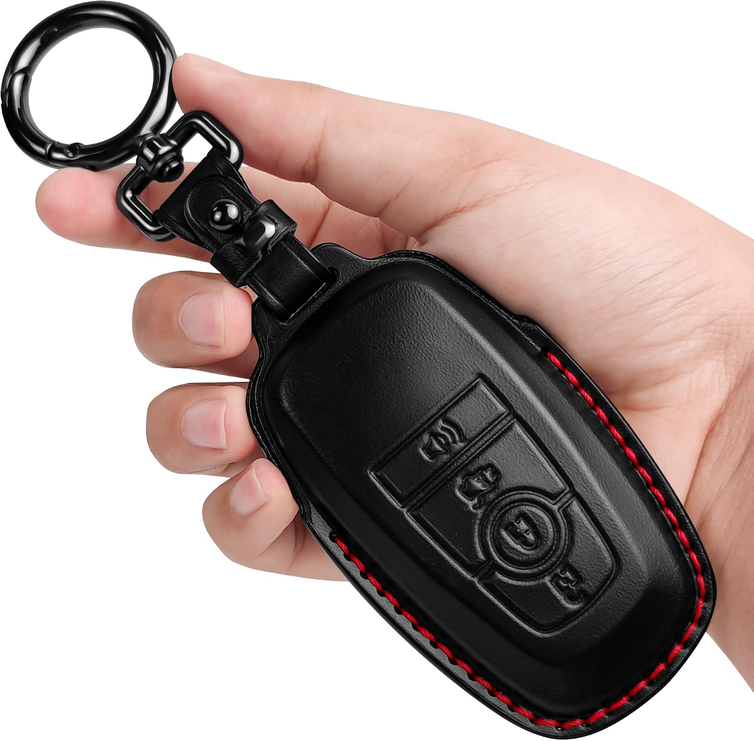 Tukellen for Ford Leather Key Fob Cover with Keychain Compatible with Ford Explorer Mustang Fusion Escape F150 F250 F350 F450 F550 Edge-Black