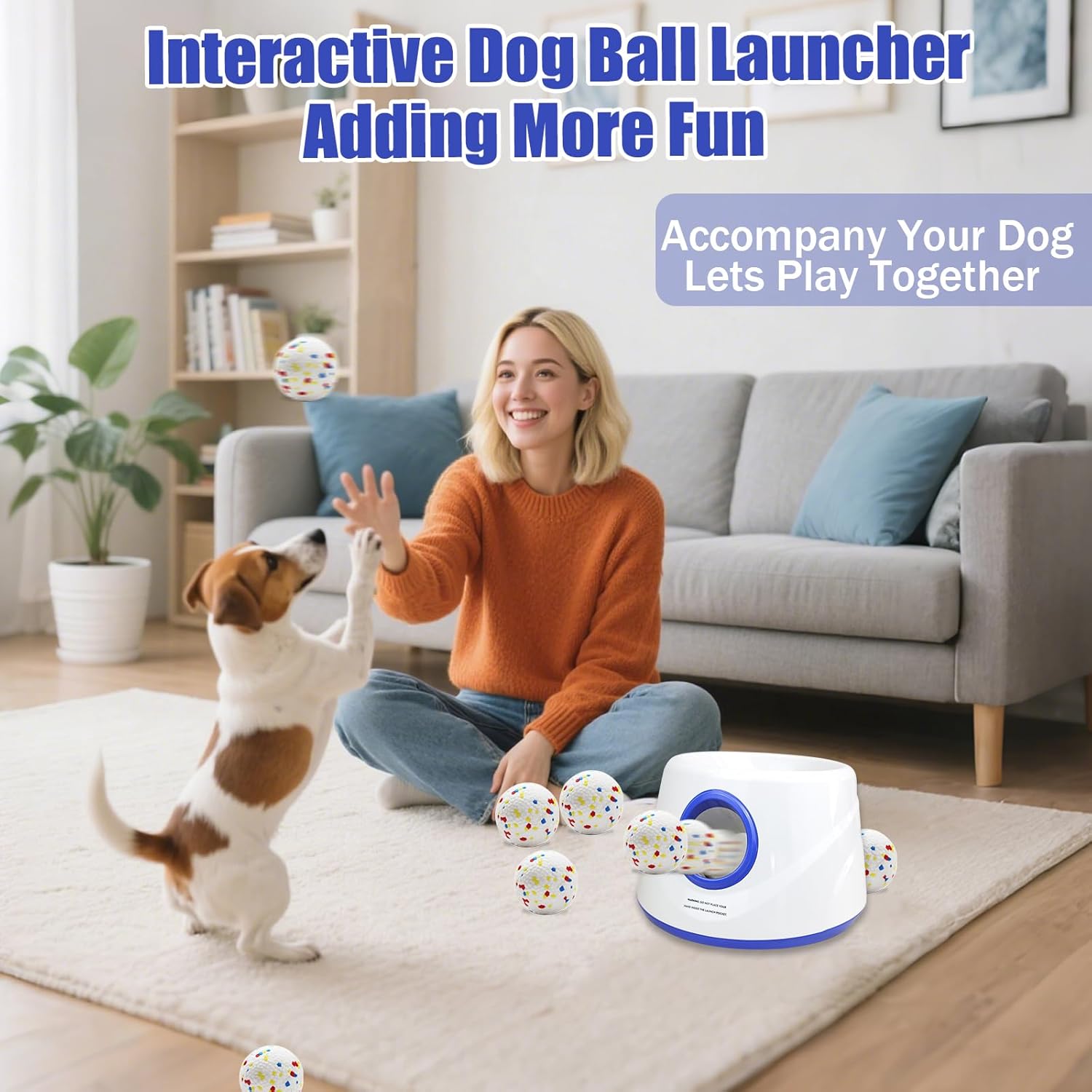 Magicorange Automatic Dog Ball Launcher, Interactive Dogs Balls Thrower for Small and Medium Dogs,Dog Fetch Machine (Blue)