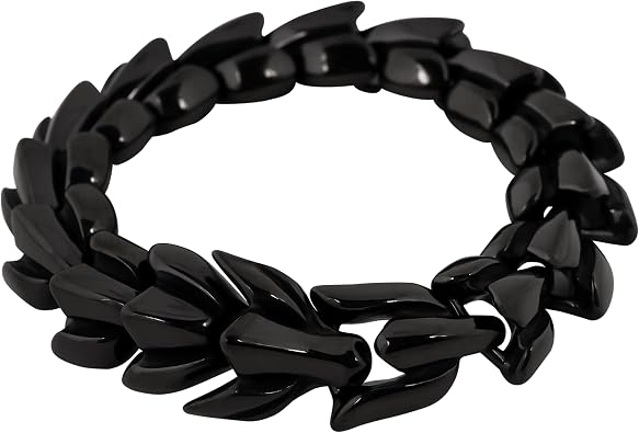 Black Plated Viking Dragon Bracelet, Stainless Steel Ouroboros Jormungandr Link Chain Bracelet, Viking Jewelry Gift for Men