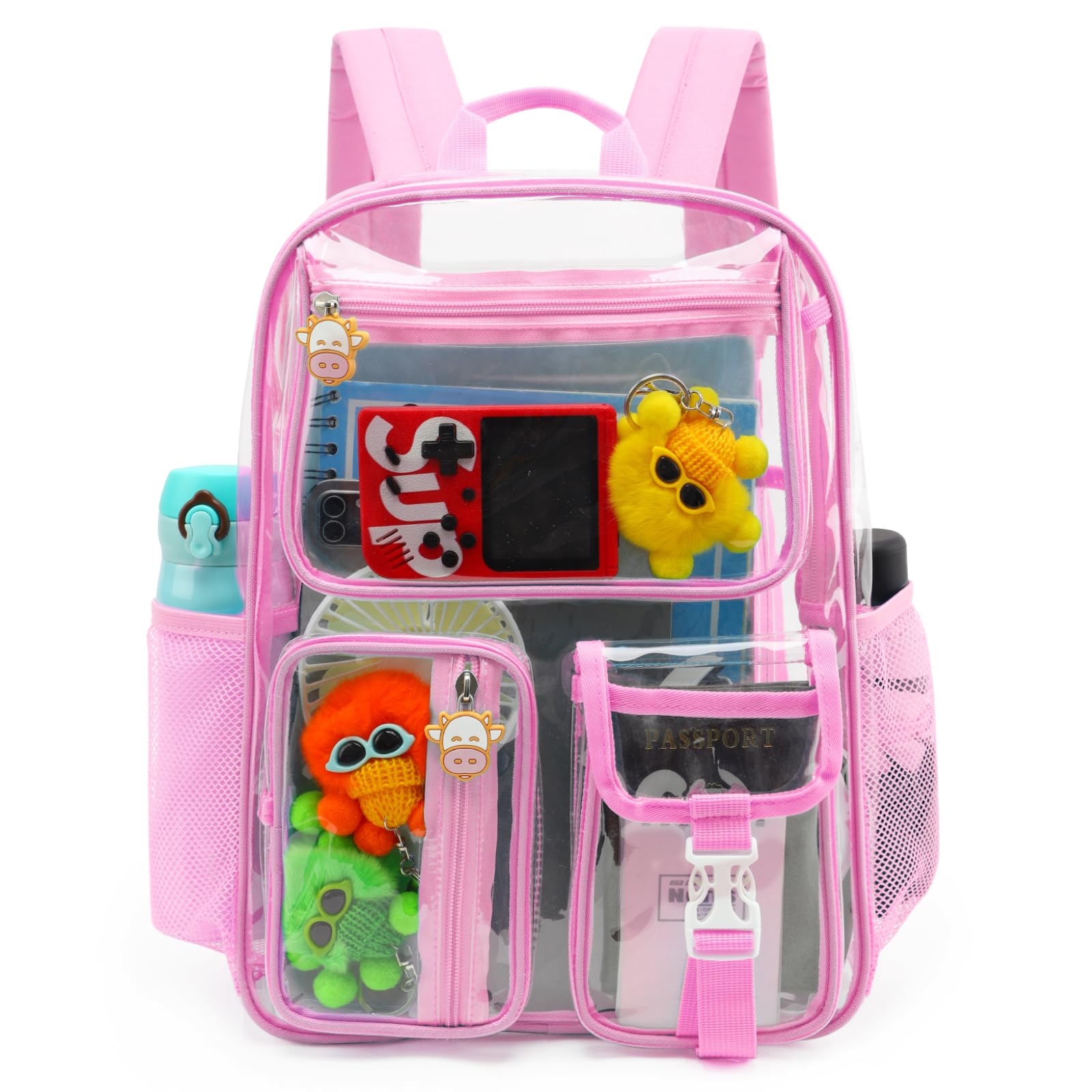 TINYAT Clear Backpack Heavy Duty Transparent Backpack Large Clear Bag See Through Bag for College, Concert, Sport T9063,Pink