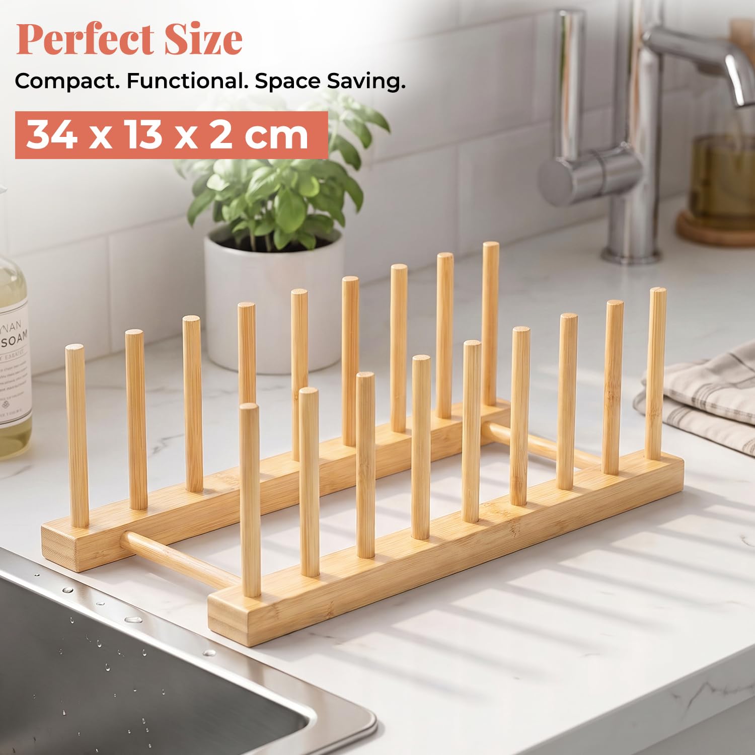 HOKIPO Bamboo Dish Drying Rack - 7 Slots -6