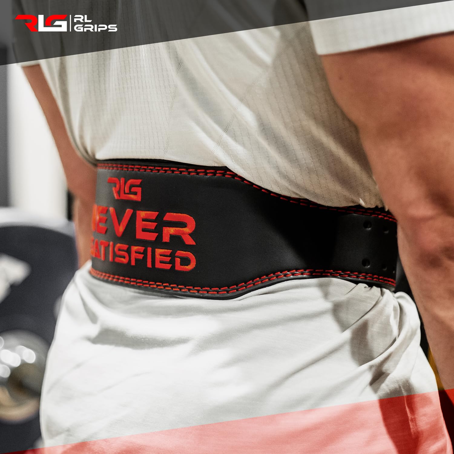 RL Grips - Cintura da Palestra in Pelle per Sollevamento Pesi - Supporto Lombare Bodybuilding Uomo Donna - Cintura Powerlifting Sollevamento Fitness