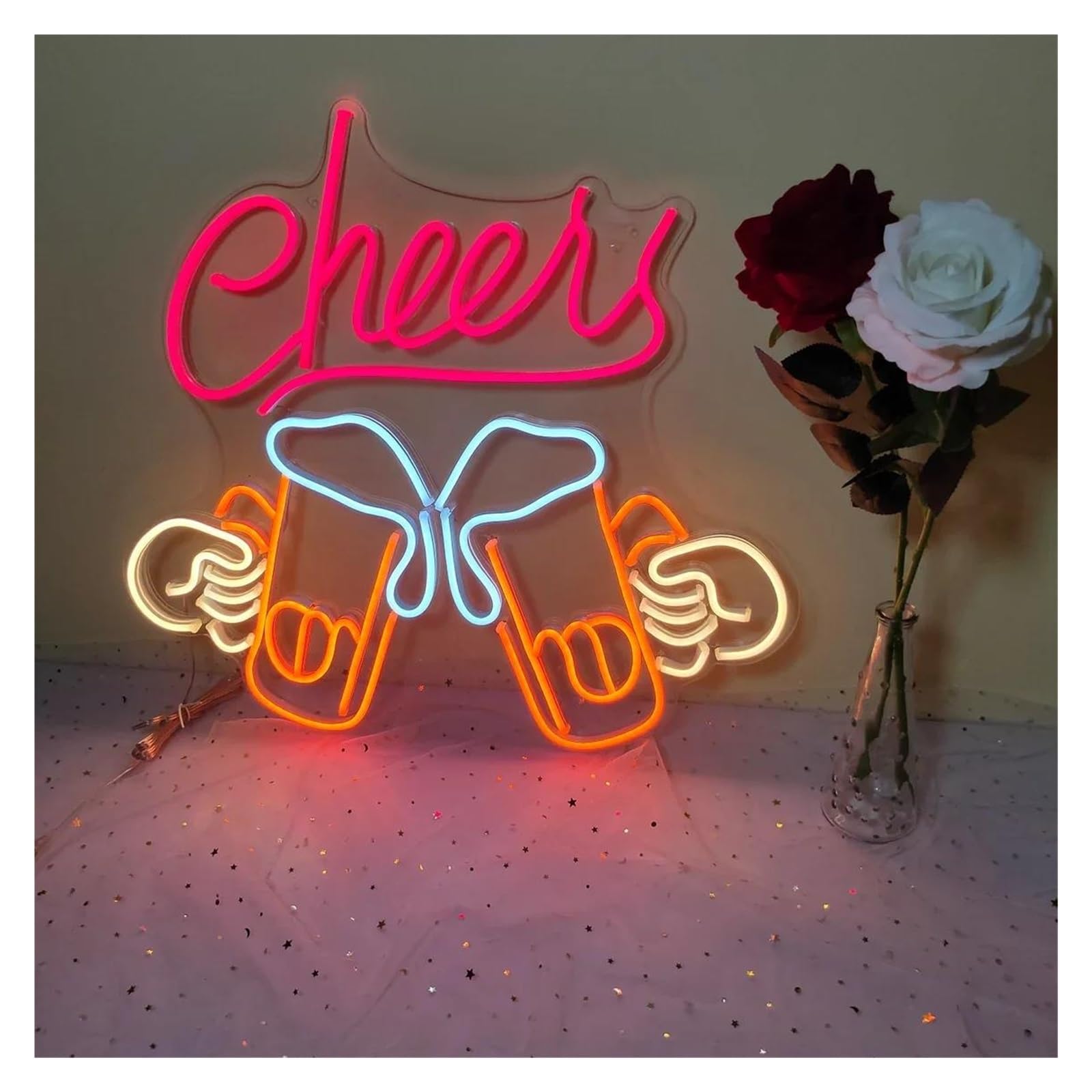 LEMST Signs Lamp Cheers Neon Signs Lights USB Powered Adjustable Brightness Beer Bar Neon Lights Suitable for Home Wall Decor(43cmx45cm)