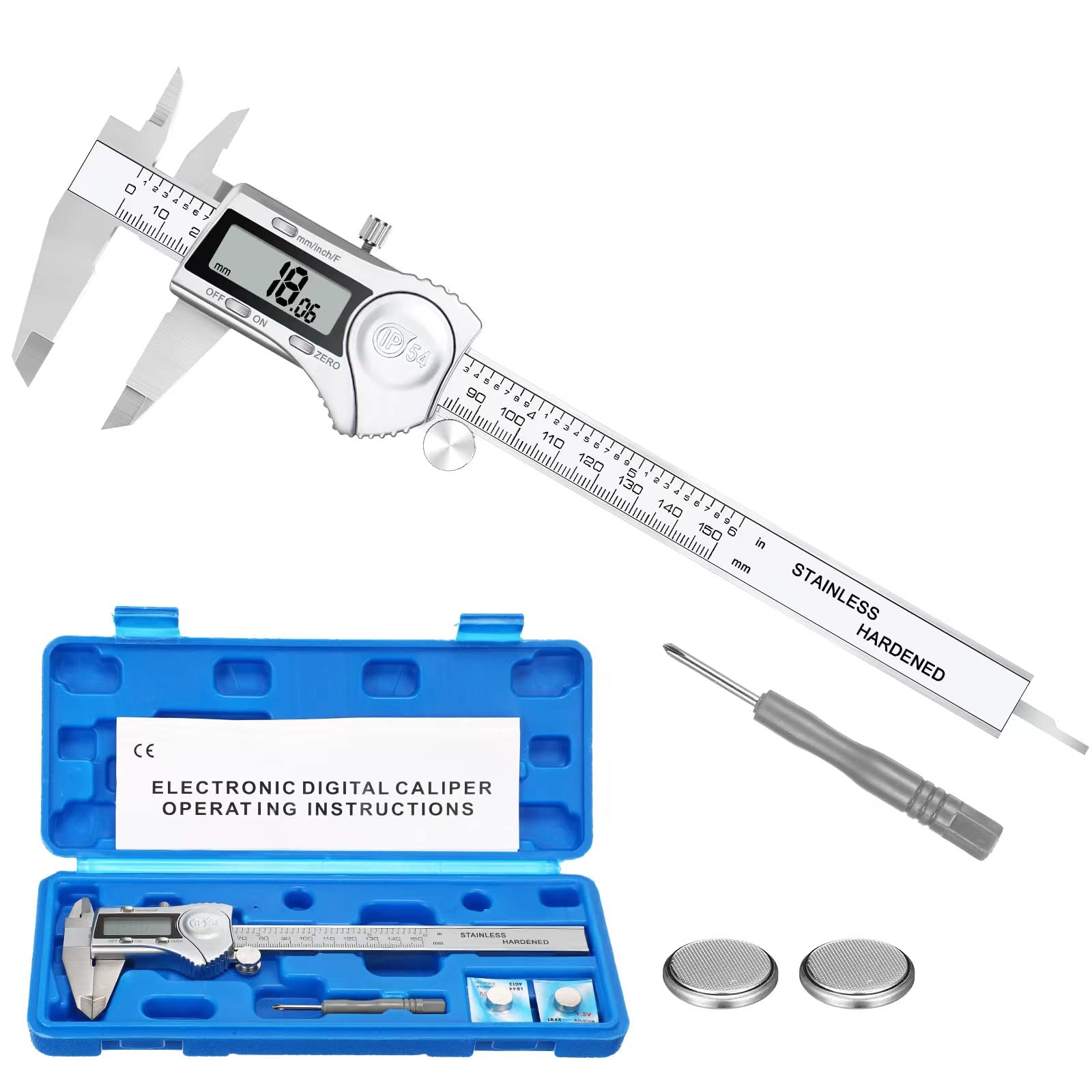 Elektronischer digitaler Messschieber, Umrechnung in Zoll und Millimeter, LCD-Display, 0-6 Zoll (0-6 Zoll), automatische Abschaltung, geeignet für Schmuck/DIY Messung (150 mm/mm)