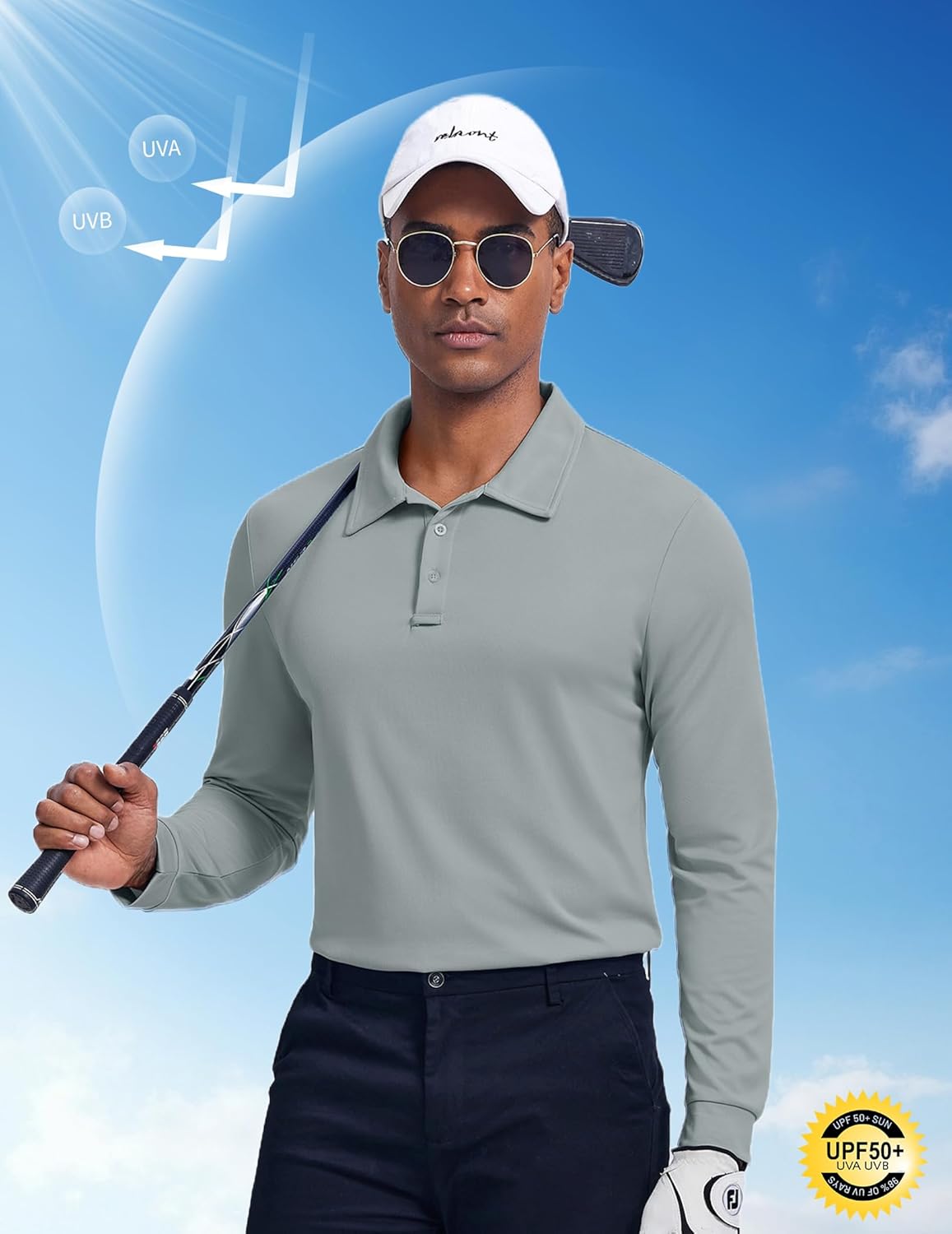 COOFANDY Men's Polo Shirt Long Sleeve Moisture Wicking Sun Protection Quick Dry Golf Shirts Lightweight Collared Golf Shirt