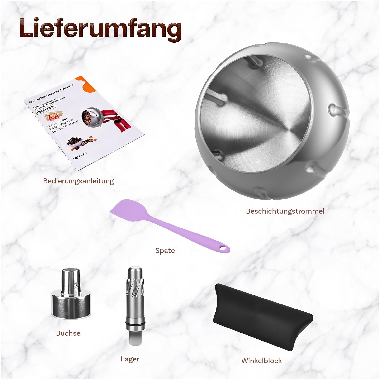 Beschichtungsmaschinen-Zubehör Edelstahl für KitchenAid 4.5QT & 5QT Kippkopf-Standmixer von MMOBIEL – Überzugs-Zubehör für Gleichmäßig Überzogene Nüsse, Schokolade, Gefriergetrocknete Früchte & Snacks
