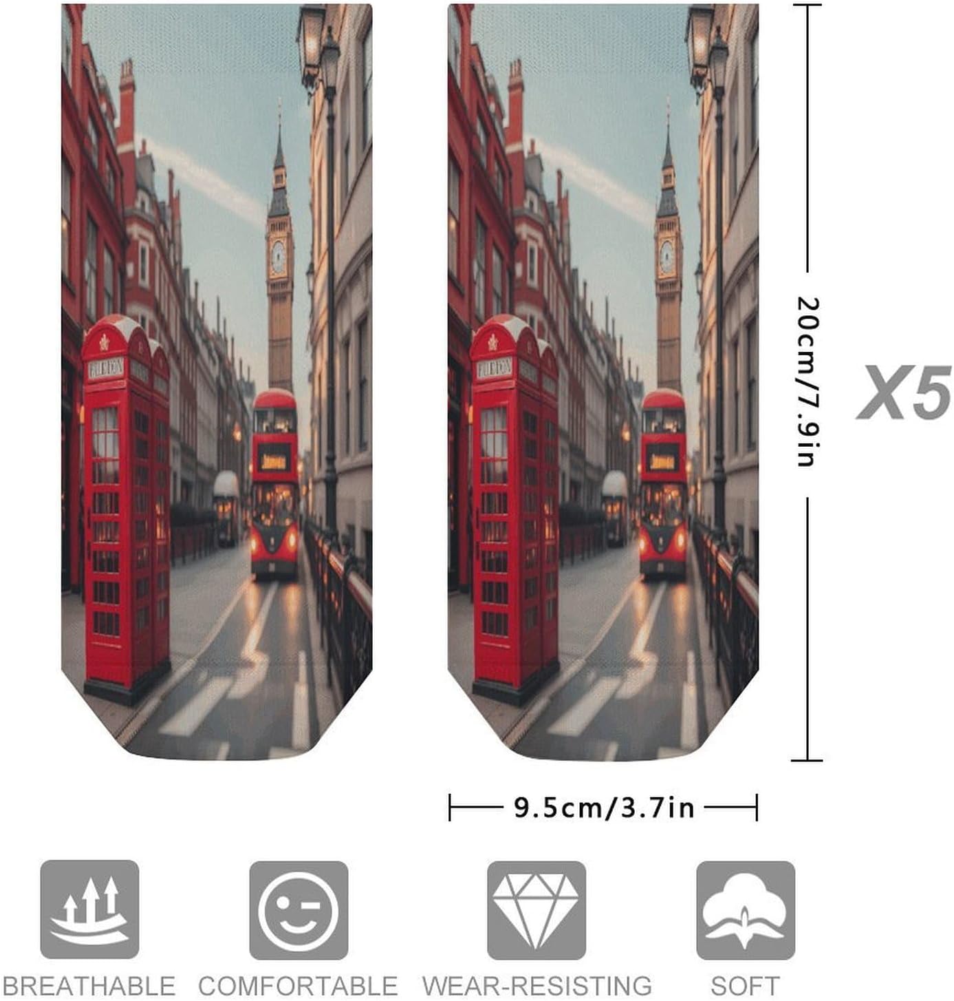 Socks for Men Women 5 Pairs Short Ankle Socks | Red London Street Low Cut Casual Crew Sock Cute Breathable Athletic Socks Non Slip No Show Sock