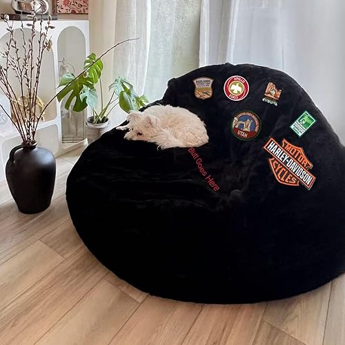 Miniatura 16 de Puf para adultos y niños sin relleno, funda redonda suave de gran tamaño para puf gigante, sillón de descanso, sofá perezoso, almacenamiento de Azul