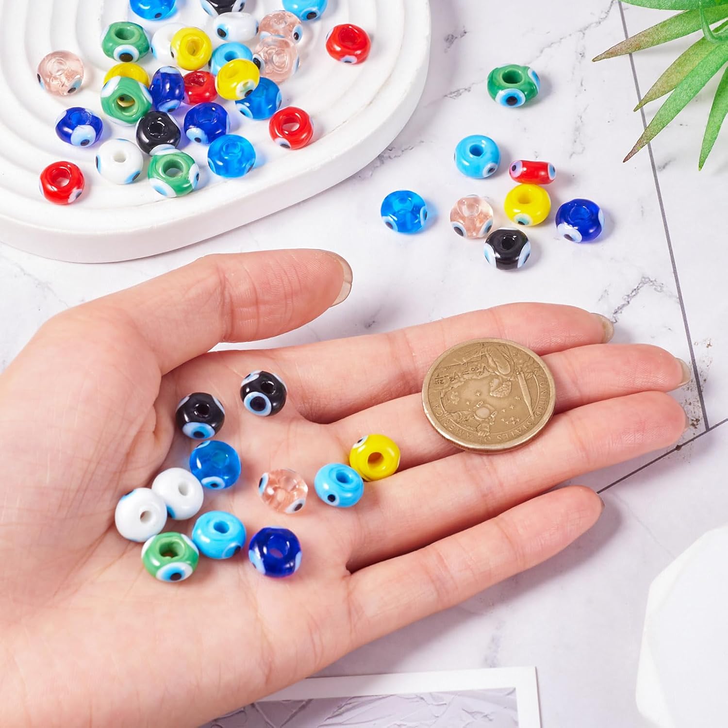 Cheriswelry 54Pcs Evil Eye Lampwork Glass Beads Flat Round Evil Eye Craft Beads Spacers 9 Colors 9-10mm for DIY Bracelets Earrings Necklace Jewelry Making - Image 5