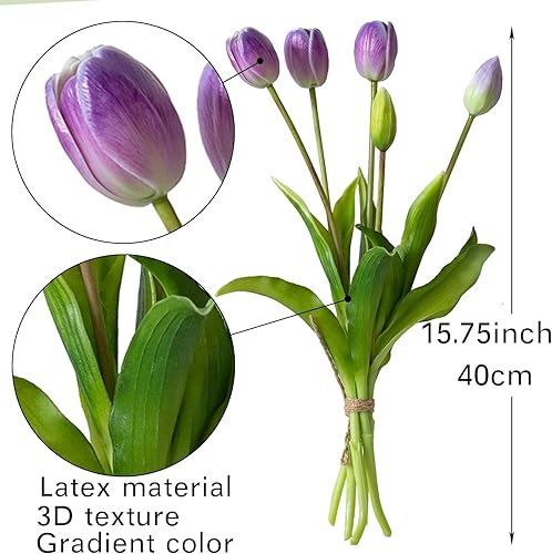 Miniatura 7 de 15 flores de tulipanes artificiales, ramo de látex de tacto real, tulipanes falsos para oficina, boda, fiesta, hogar, cocina, jardín