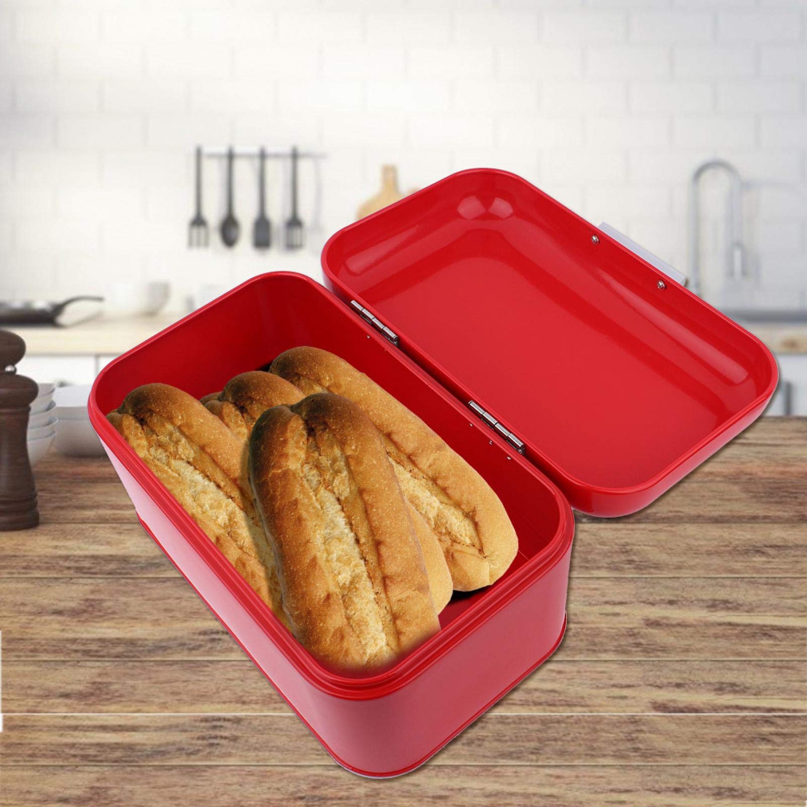 Caja de pan - Recipiente de almacenamiento de pan de capacidad extra grande que ahorra espacio para almacenamiento en la cocina - Recipiente de pan para panes, bagels, papas fritas(rojo)
