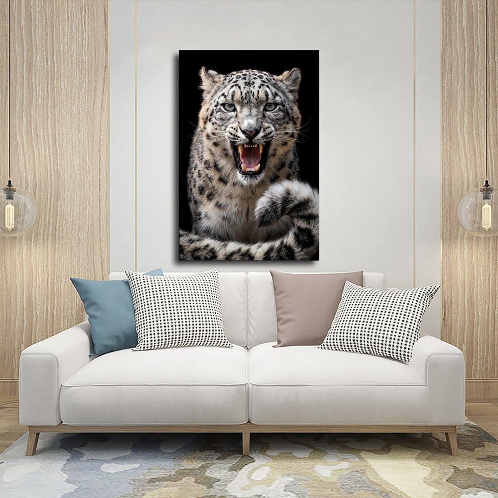 WRTYVE Poster su tela con leopardo delle nevi ruggente, per ufficio, regalo decorativo