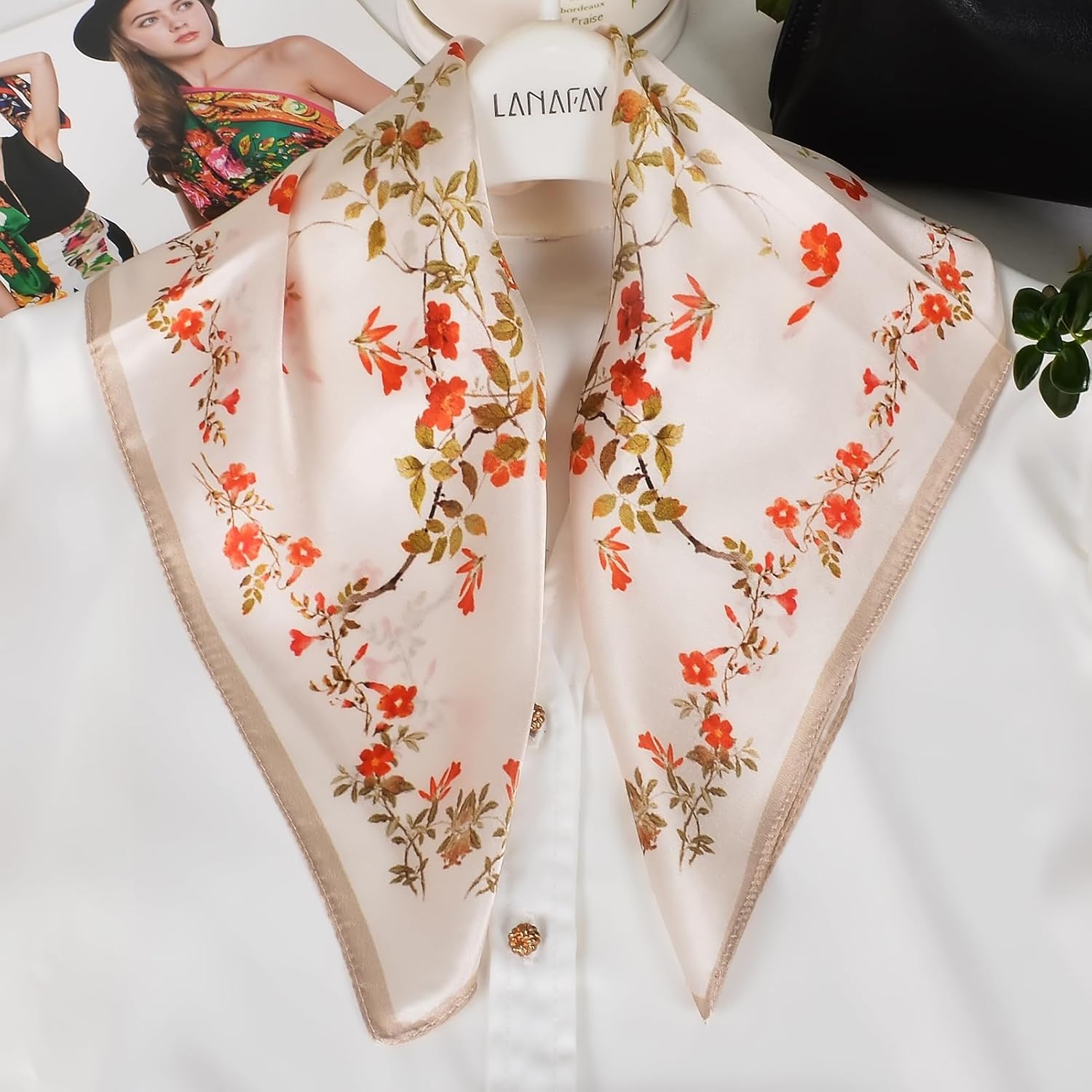 Women 100% Mulberry Silk Neck Scarf Lightweight Digital Print Small Square Scarfs- Neckerchief Gift Packing 21"*21" - Image 5